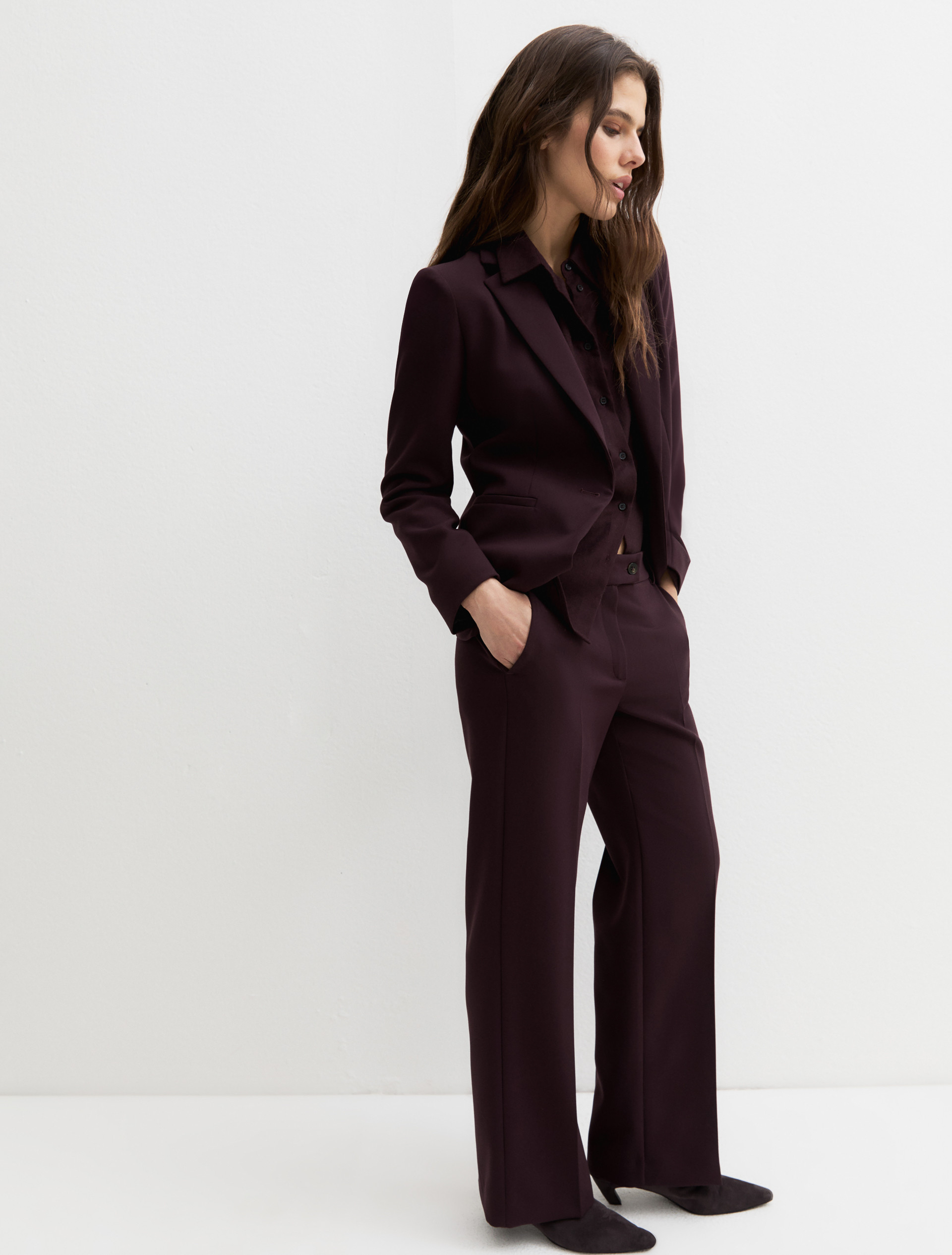 Straight-fit double-faced stretch trousers - BORDEAUX - Emme - 3
