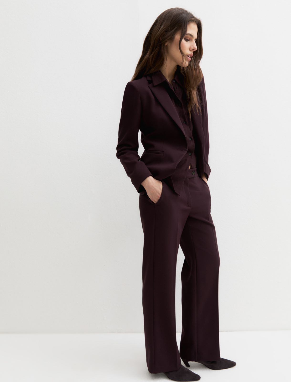 Straight-fit double-faced stretch trousers - BORDEAUX - Emme - 3