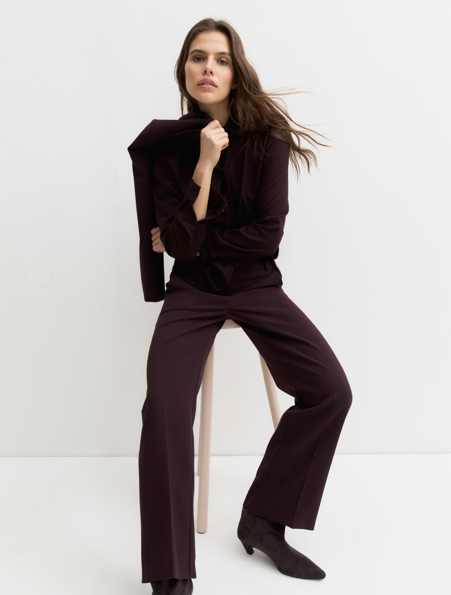 Straight-fit double-faced stretch trousers - BORDEAUX - Emme - 4