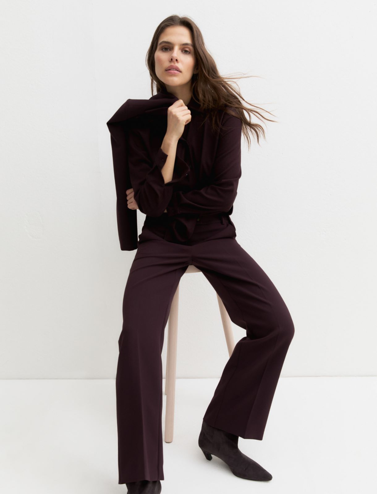 Straight-fit double-faced stretch trousers - BORDEAUX - Emme - 4