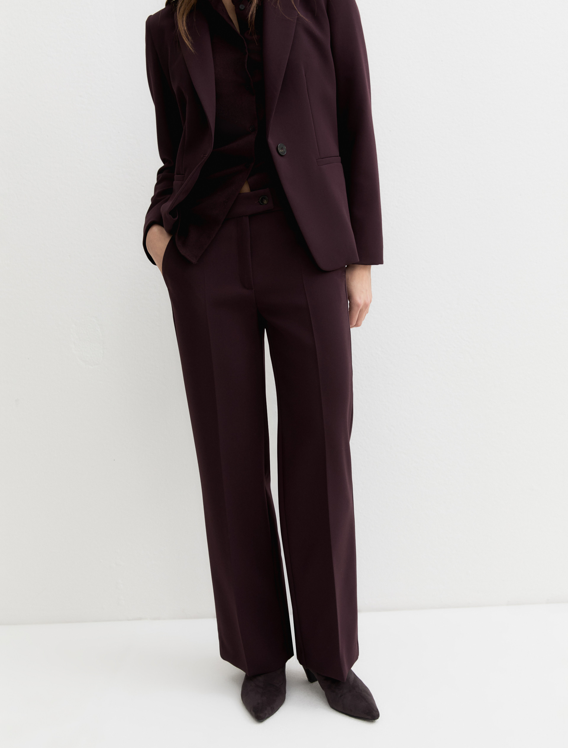 Straight-fit double-faced stretch trousers - BORDEAUX - Emme - 7