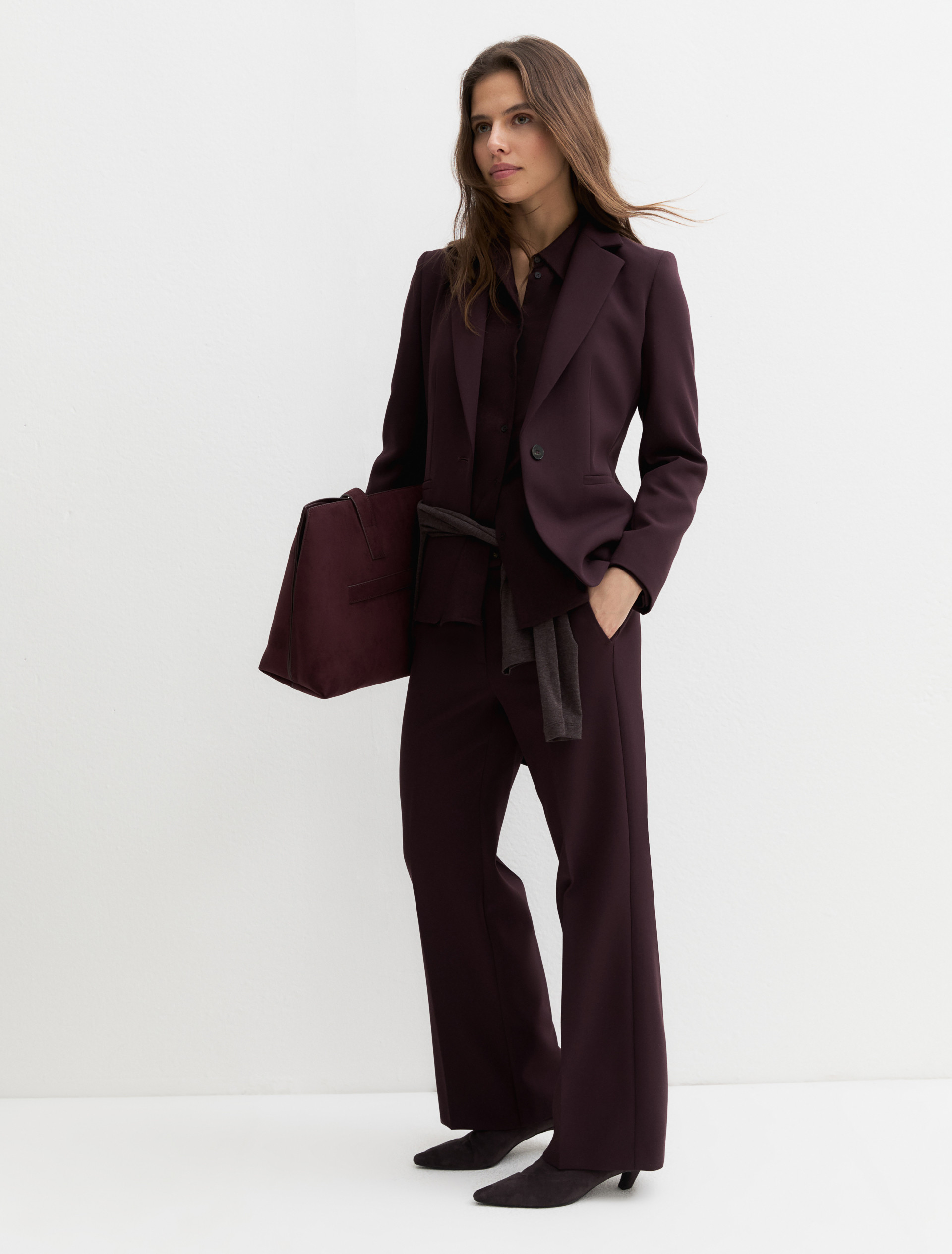 Straight-fit double-faced stretch trousers - BORDEAUX - Emme - 1