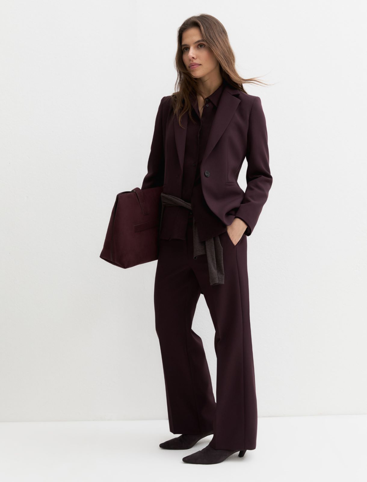 Straight-fit double-faced stretch trousers - BORDEAUX - Emme