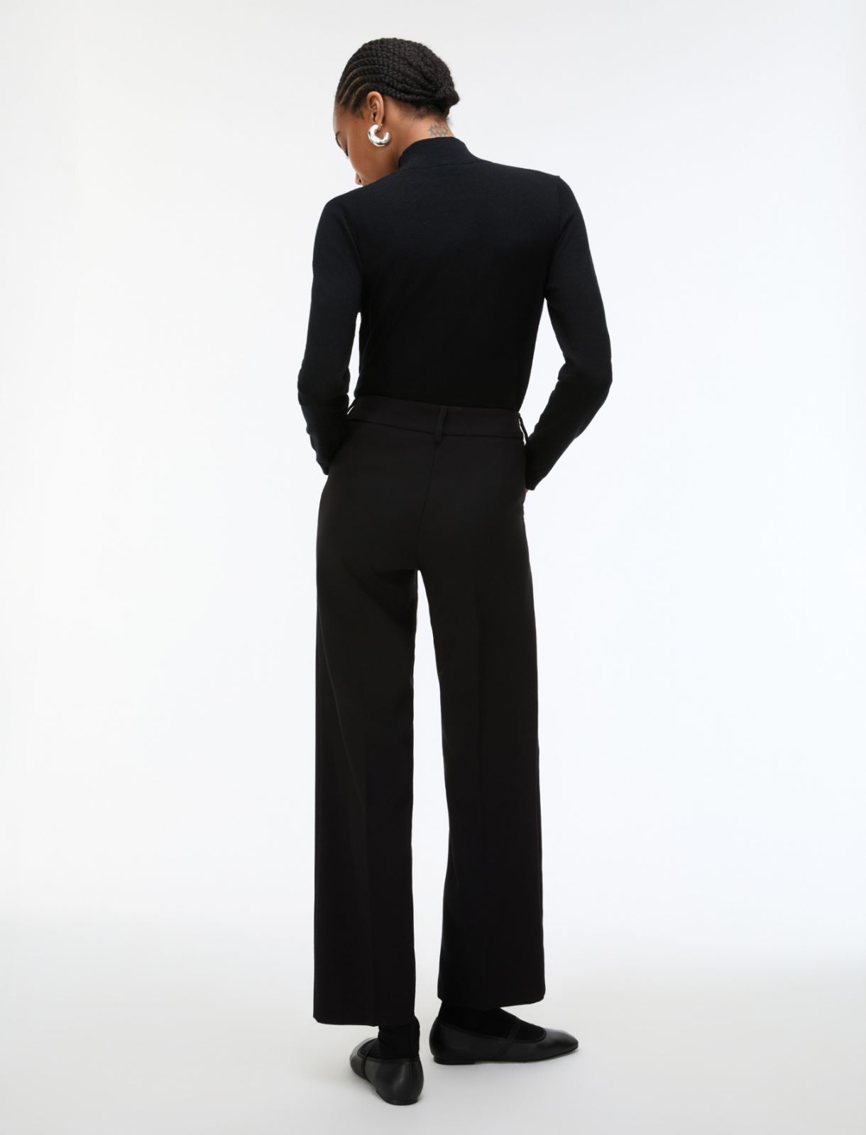 Straight-fit double-faced stretch trousers - BLACK - Emme - 2