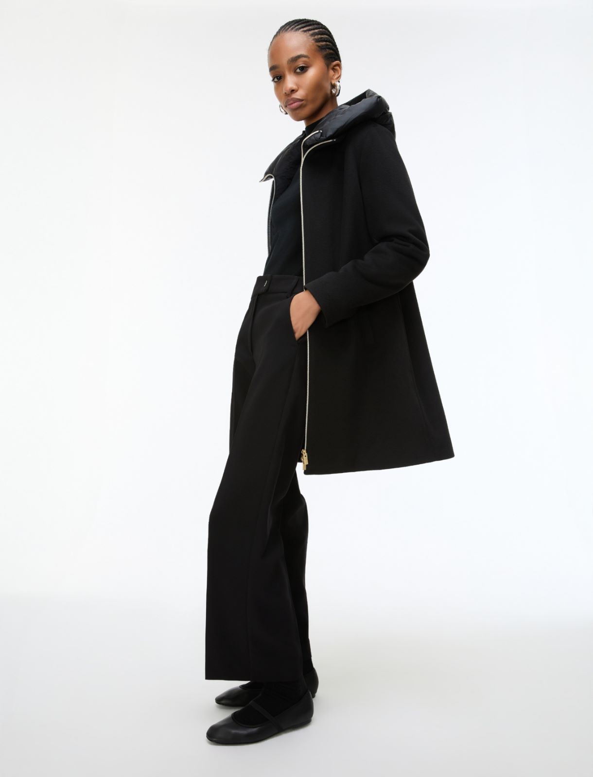 Straight-fit double-faced stretch trousers - BLACK - Emme - 5