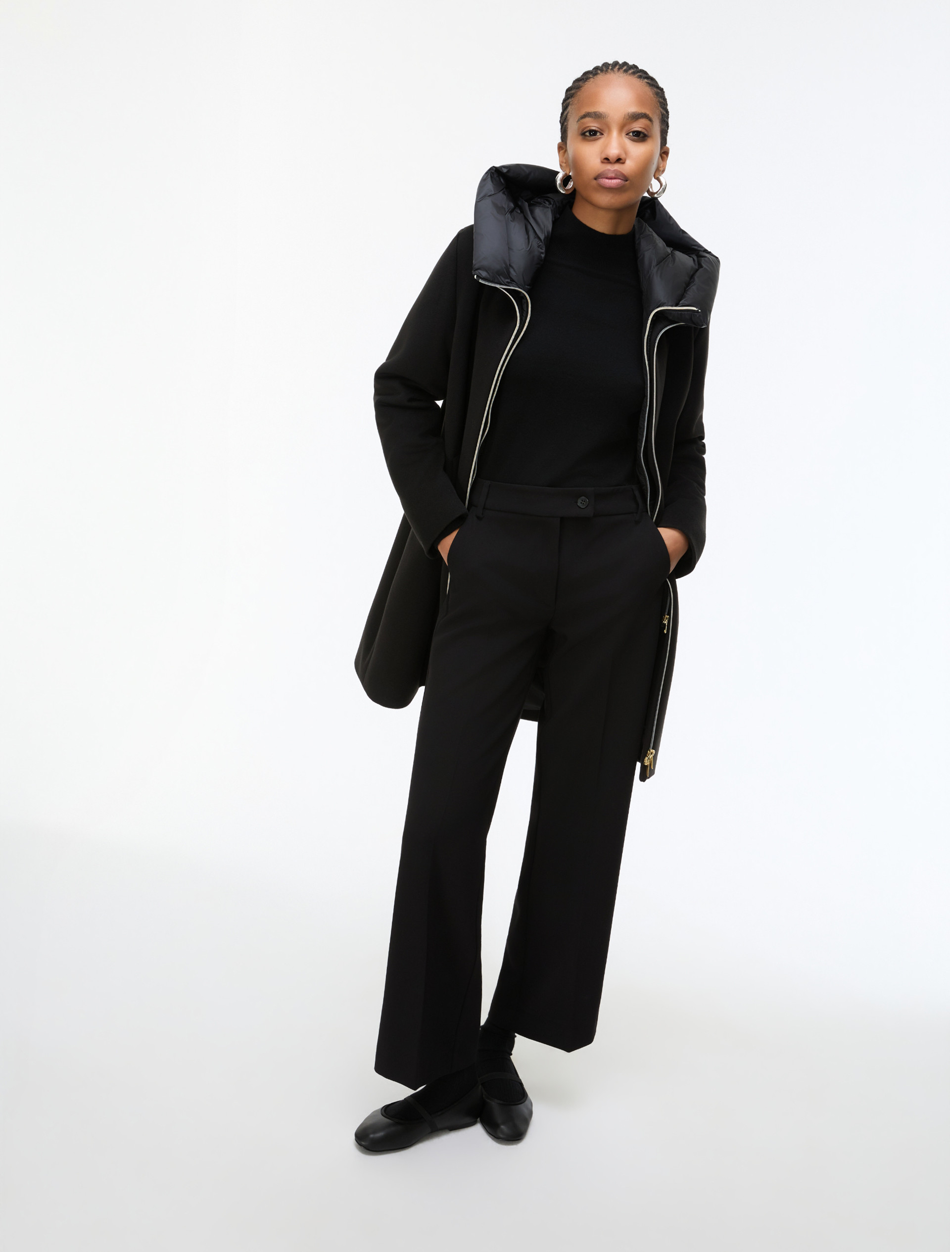 Straight-fit double-faced stretch trousers - BLACK - Emme - 1