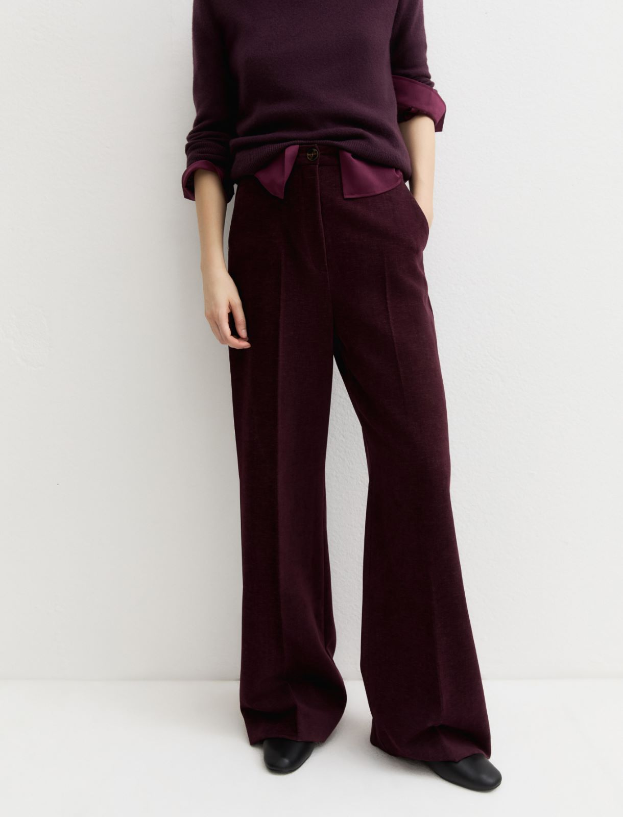 High-waisted stretch chenille trousers - PURPLE - Emme - 3