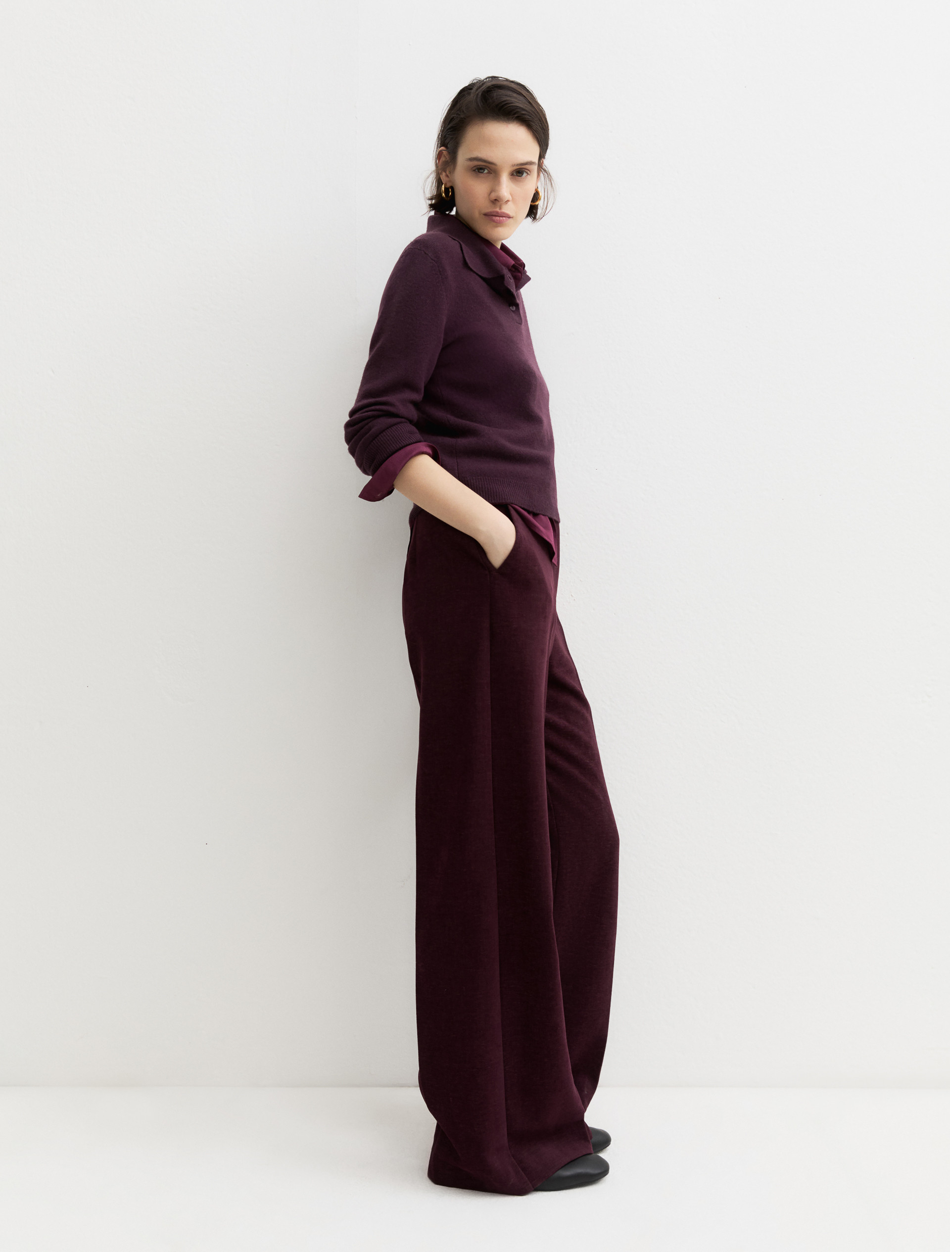 High-waisted stretch chenille trousers - PURPLE - Emme - 4
