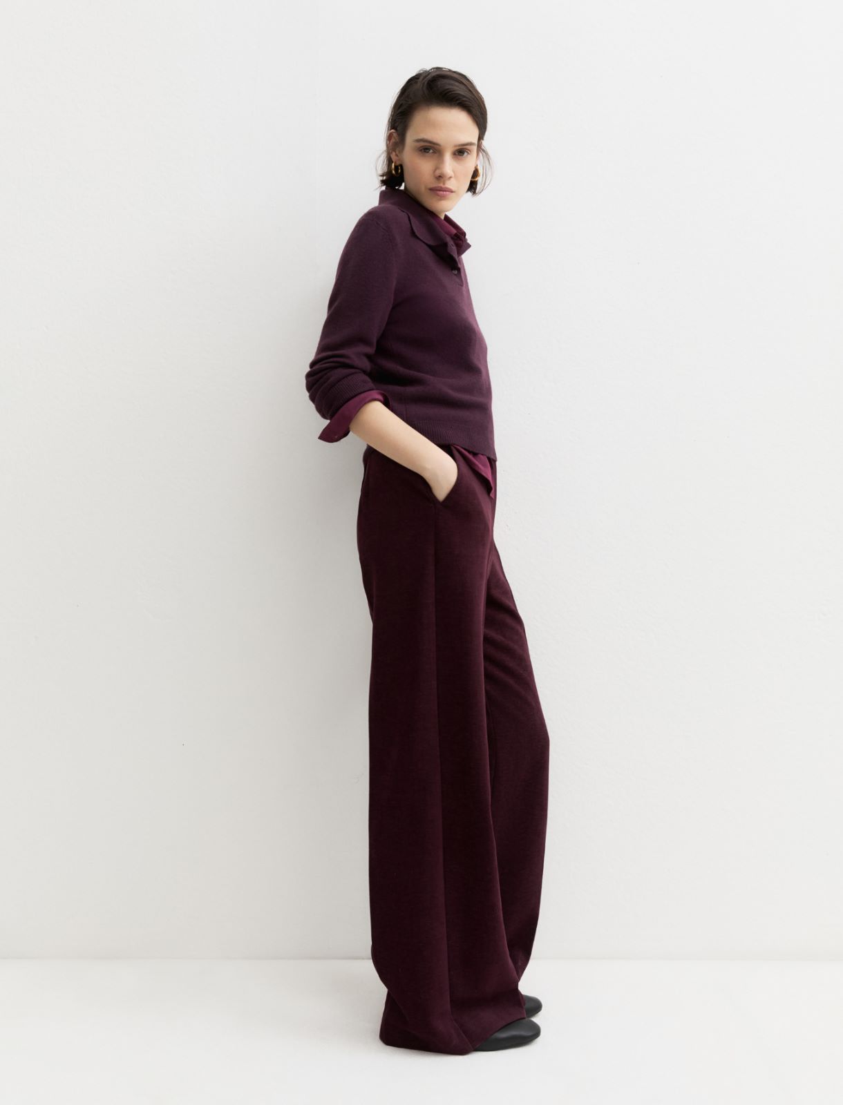 High-waisted stretch chenille trousers - PURPLE - Emme - 4