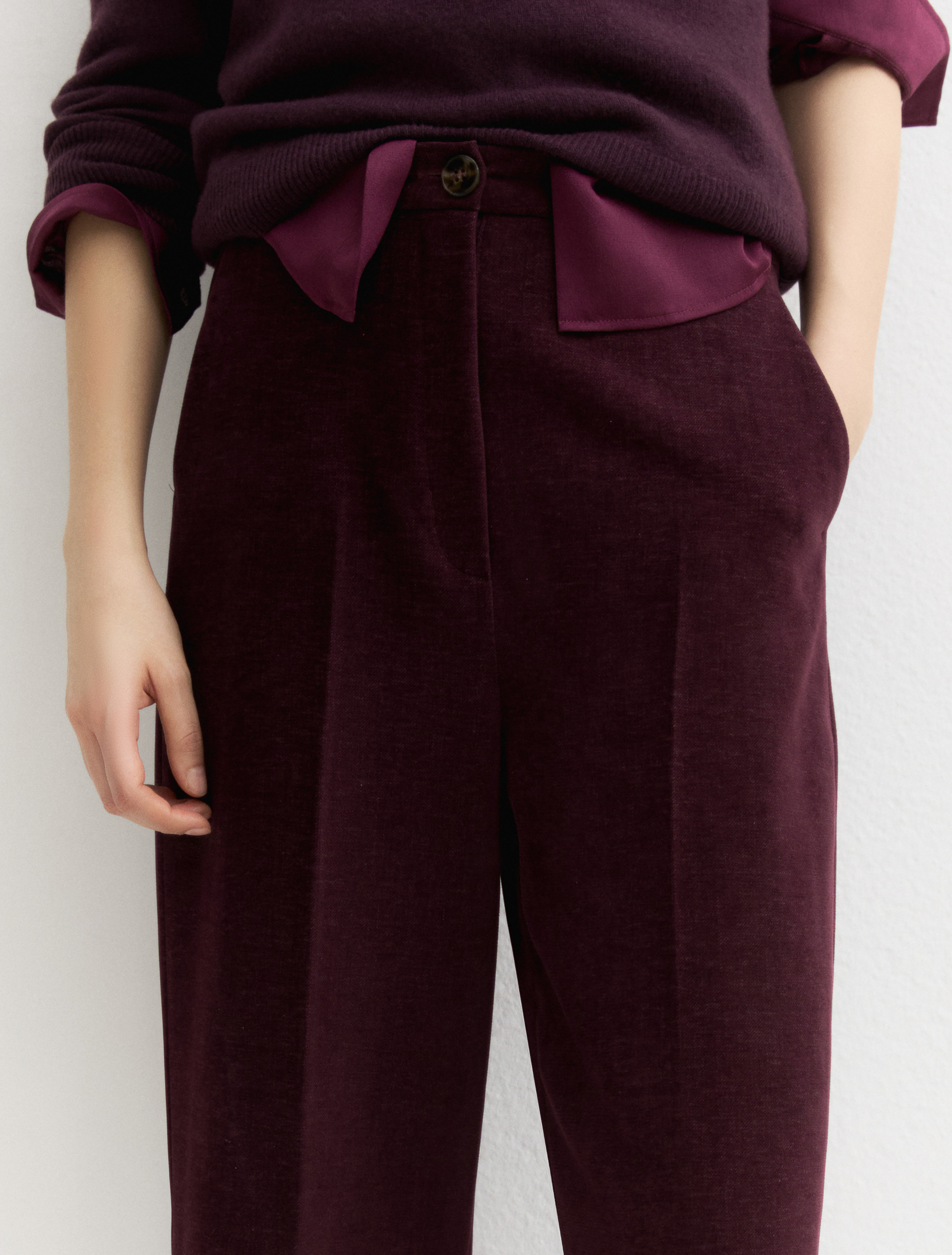High-waisted stretch chenille trousers - PURPLE - Emme - 5