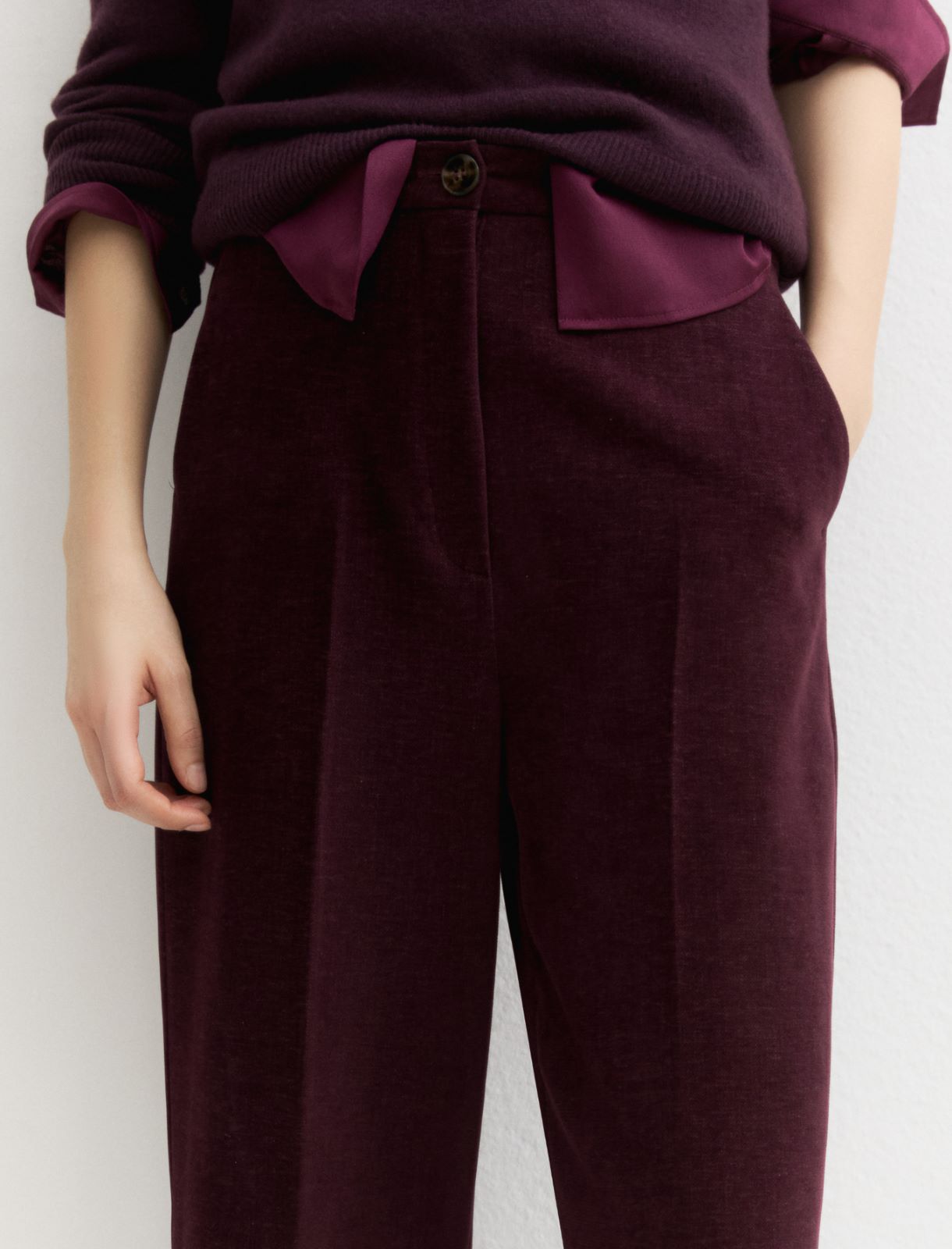 High-waisted stretch chenille trousers - PURPLE - Emme - 5