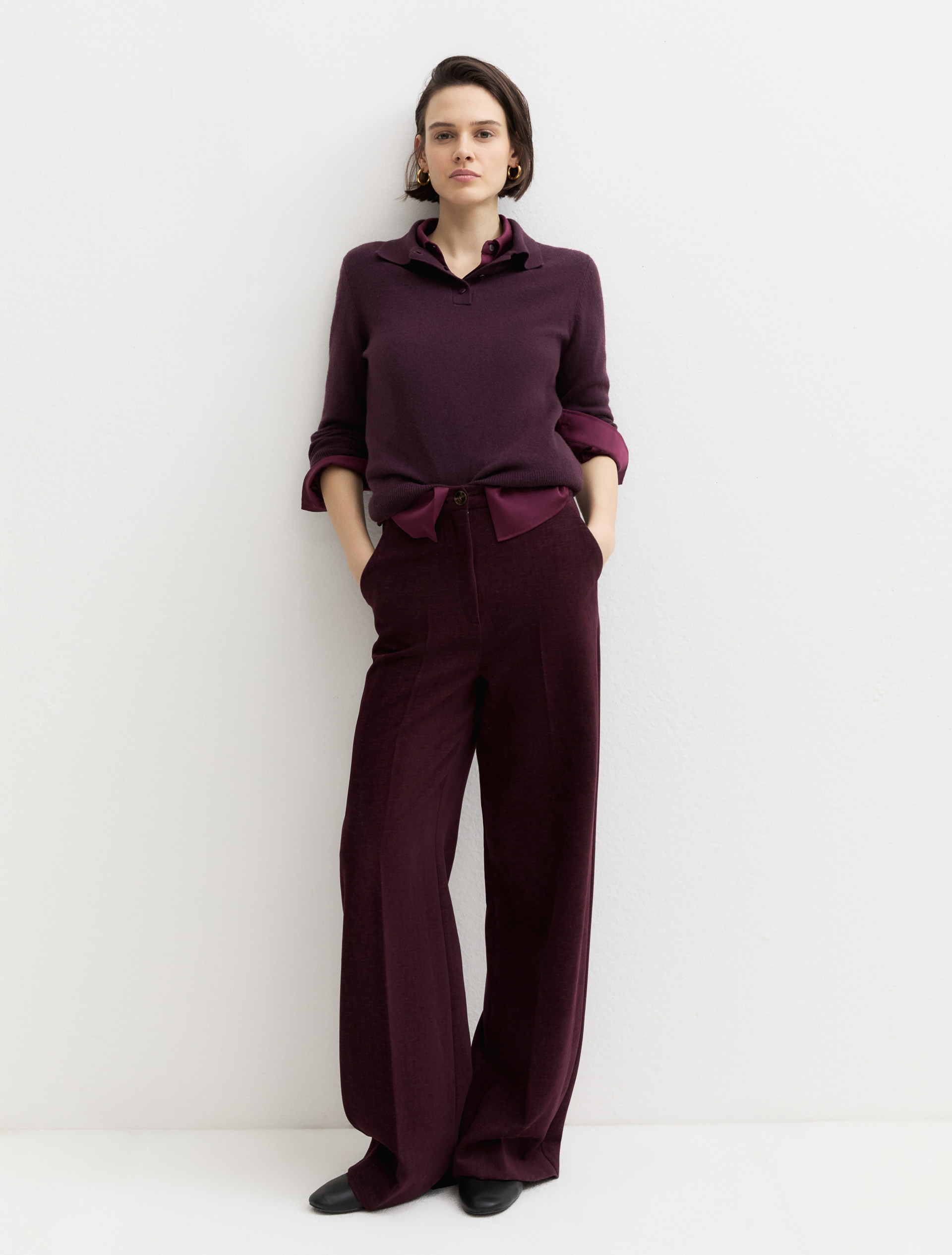 High-waisted stretch chenille trousers - PURPLE - Emme - 1