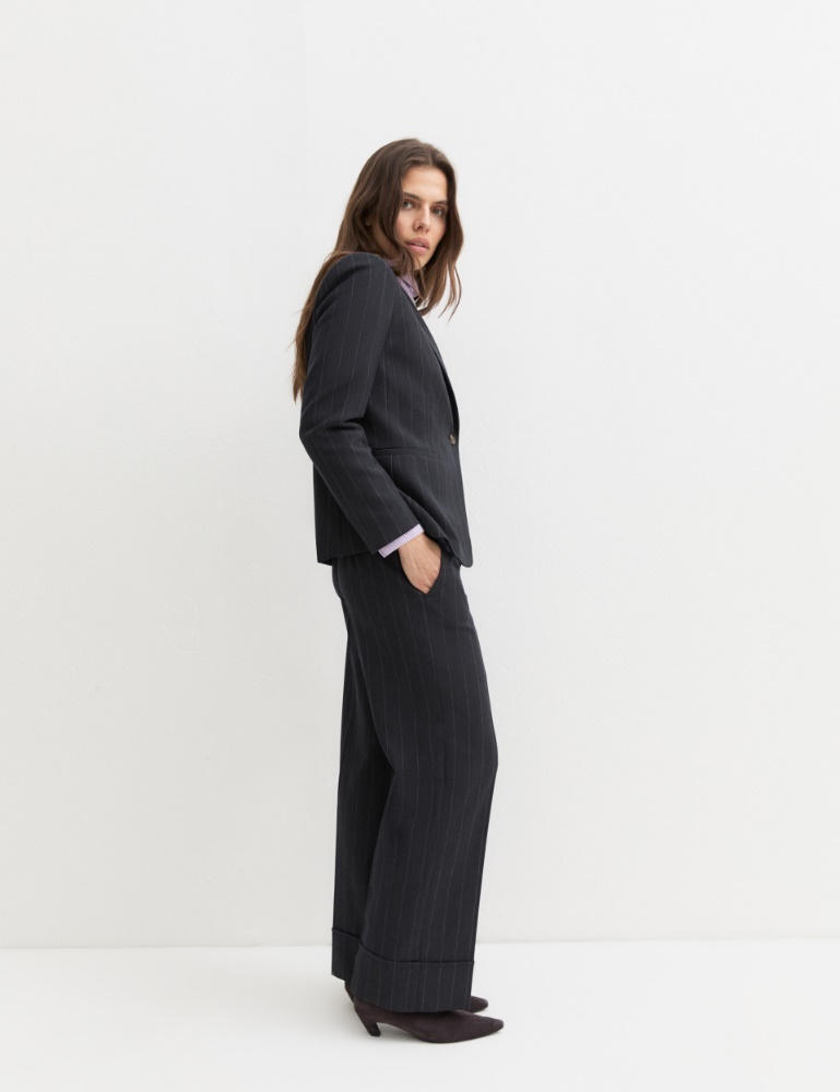 Straight-fit stretch gabardine trousers - NAVY