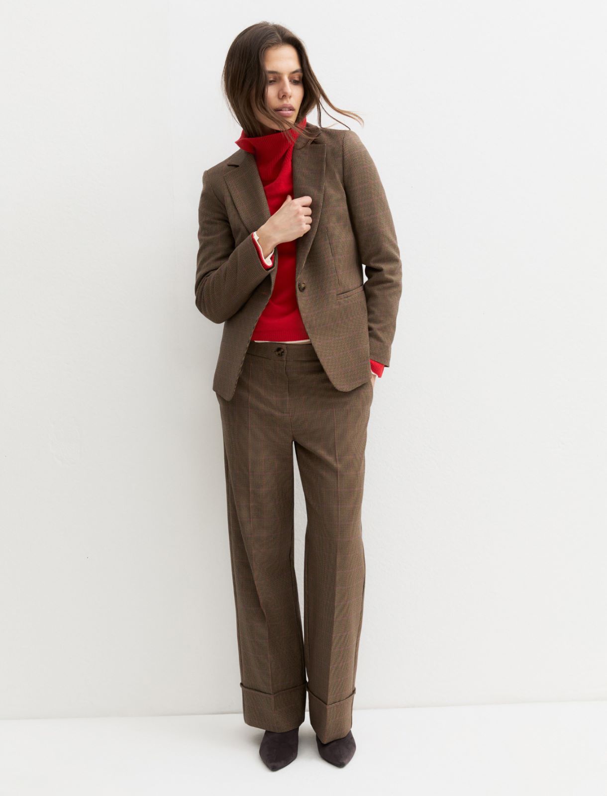 Straight-fit stretch gabardine trousers - HONEY - Emme