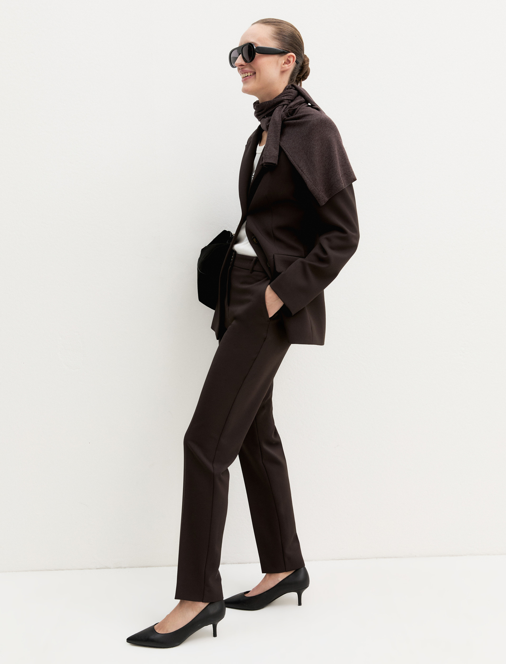 Slim-fit stretch trousers - DARK BROWN - Emme - 4