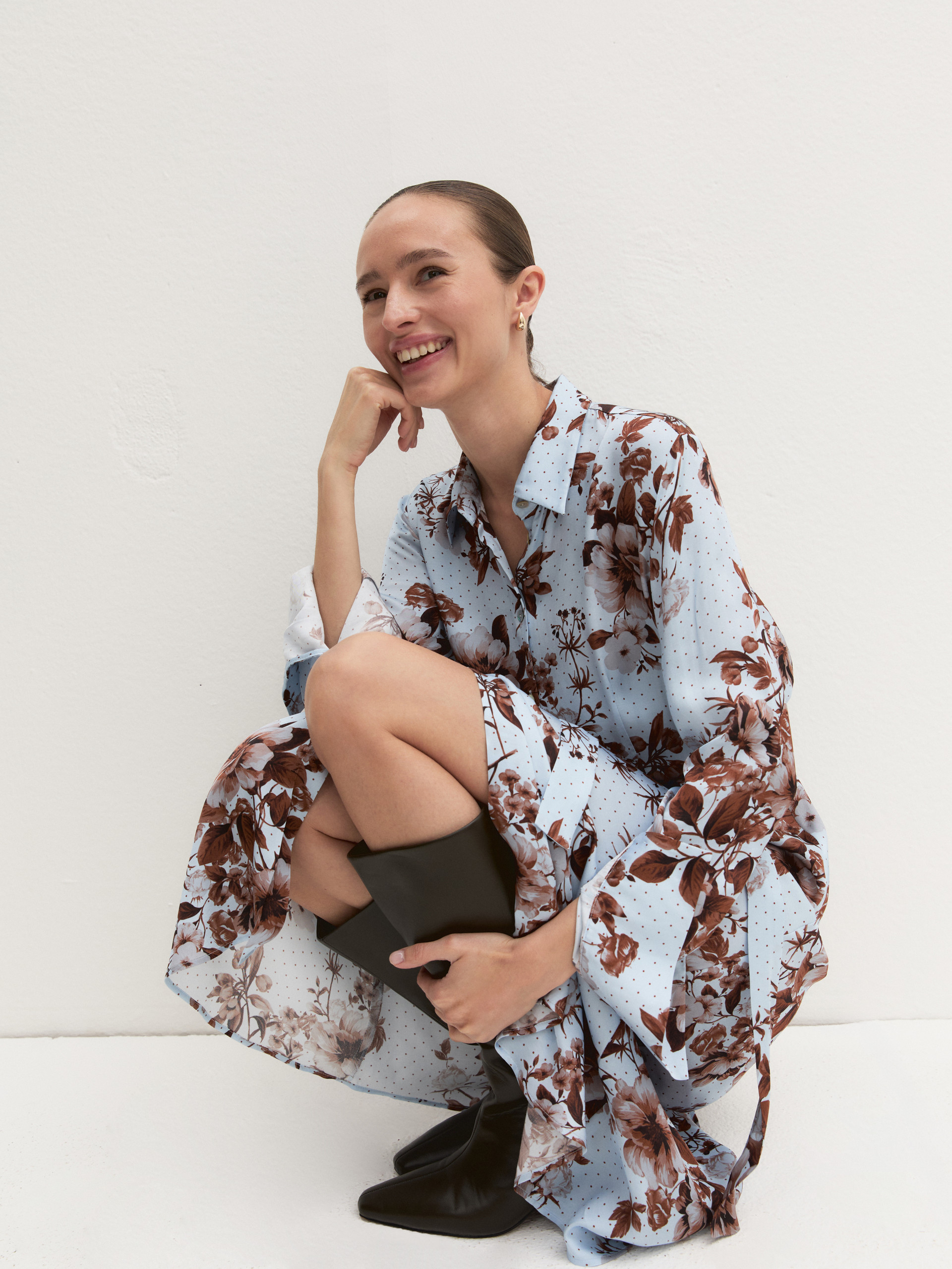 Viscose satin shirt dress - LIGHT BLUE - Emme - 3