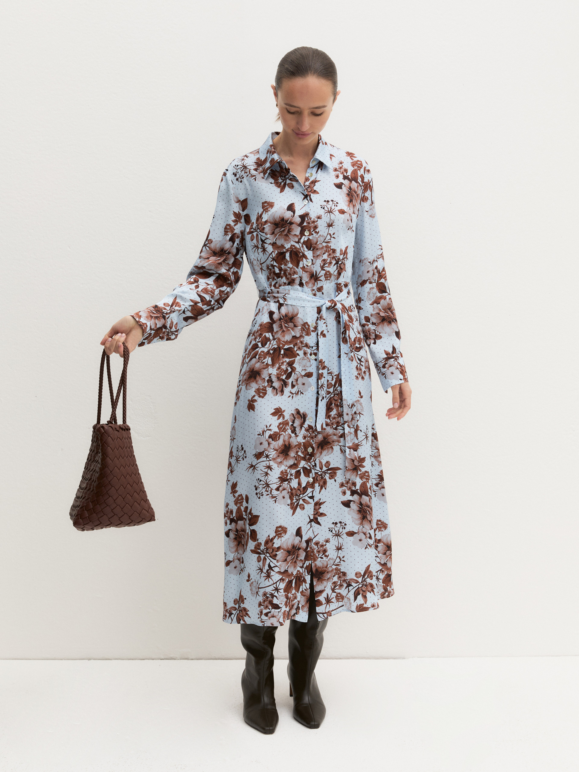 Viscose satin shirt dress - LIGHT BLUE - Emme - 4