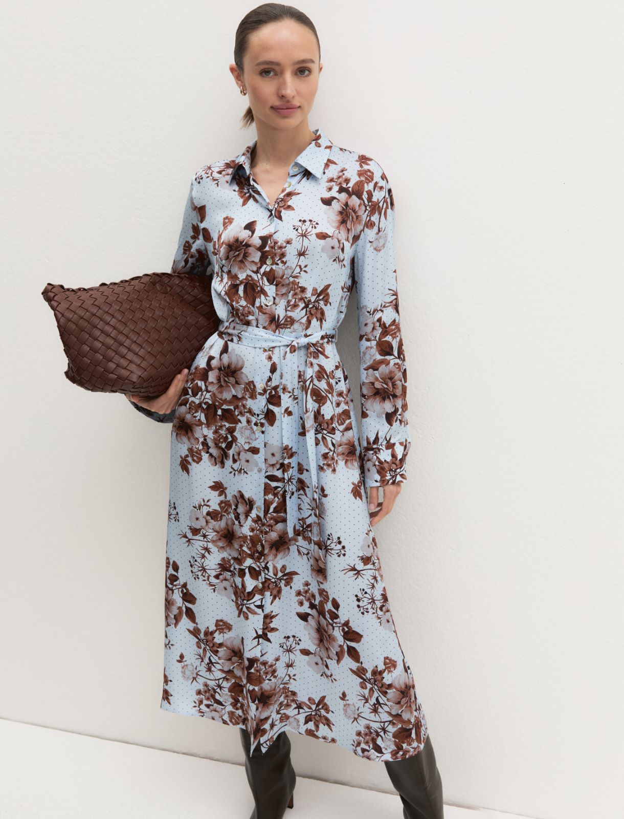 Viscose satin shirt dress - LIGHT BLUE - Emme - 5