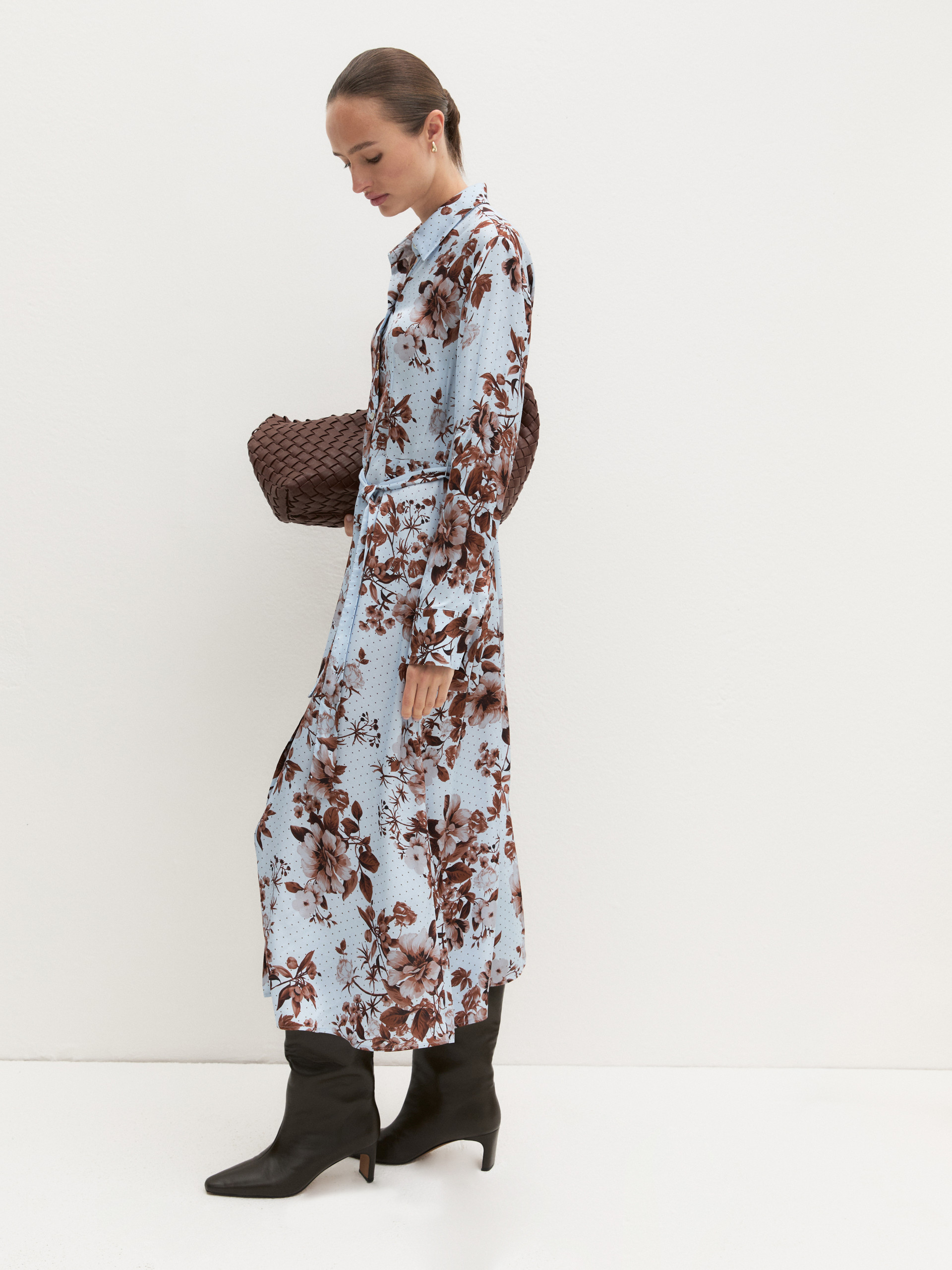 Viscose satin shirt dress - LIGHT BLUE - Emme - 7