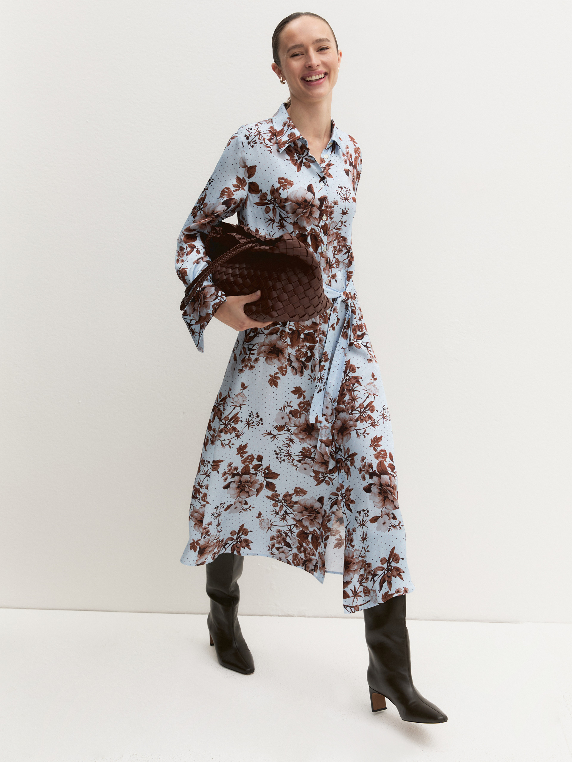 Viscose satin shirt dress - LIGHT BLUE - Emme - 1