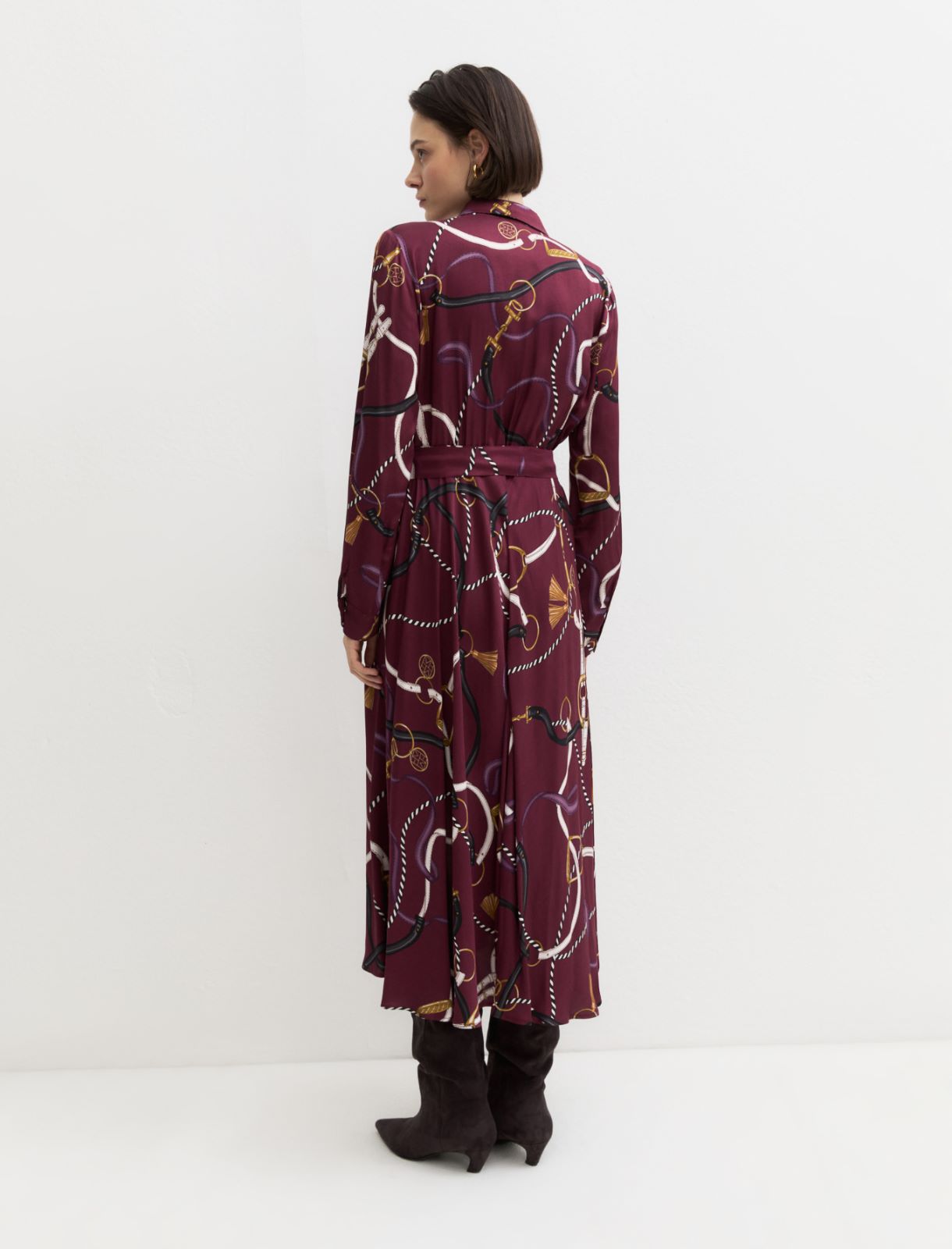 Long printed twill shirt dress - DARK BROWN - Emme - 2