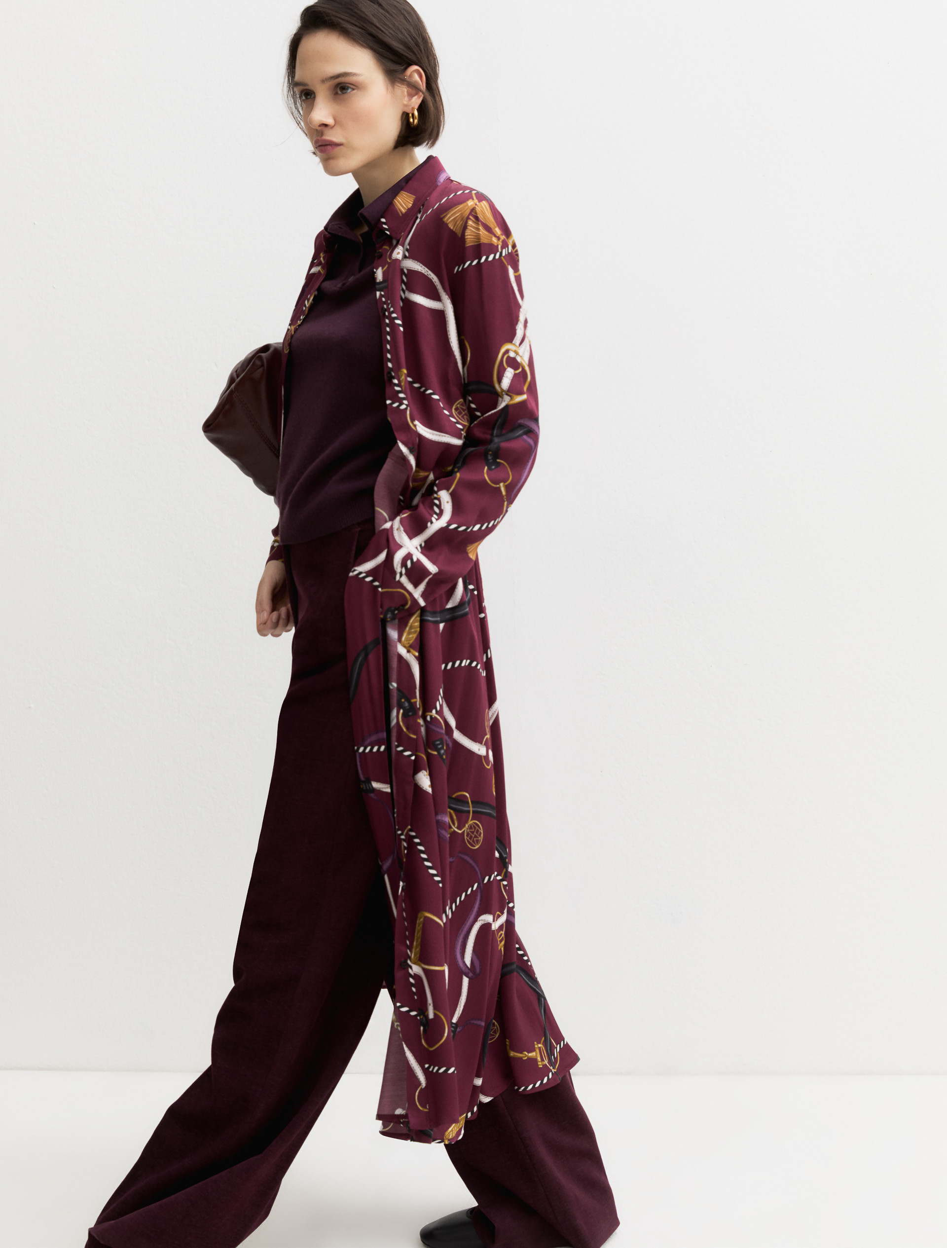 Long printed twill shirt dress - DARK BROWN - Emme - 3