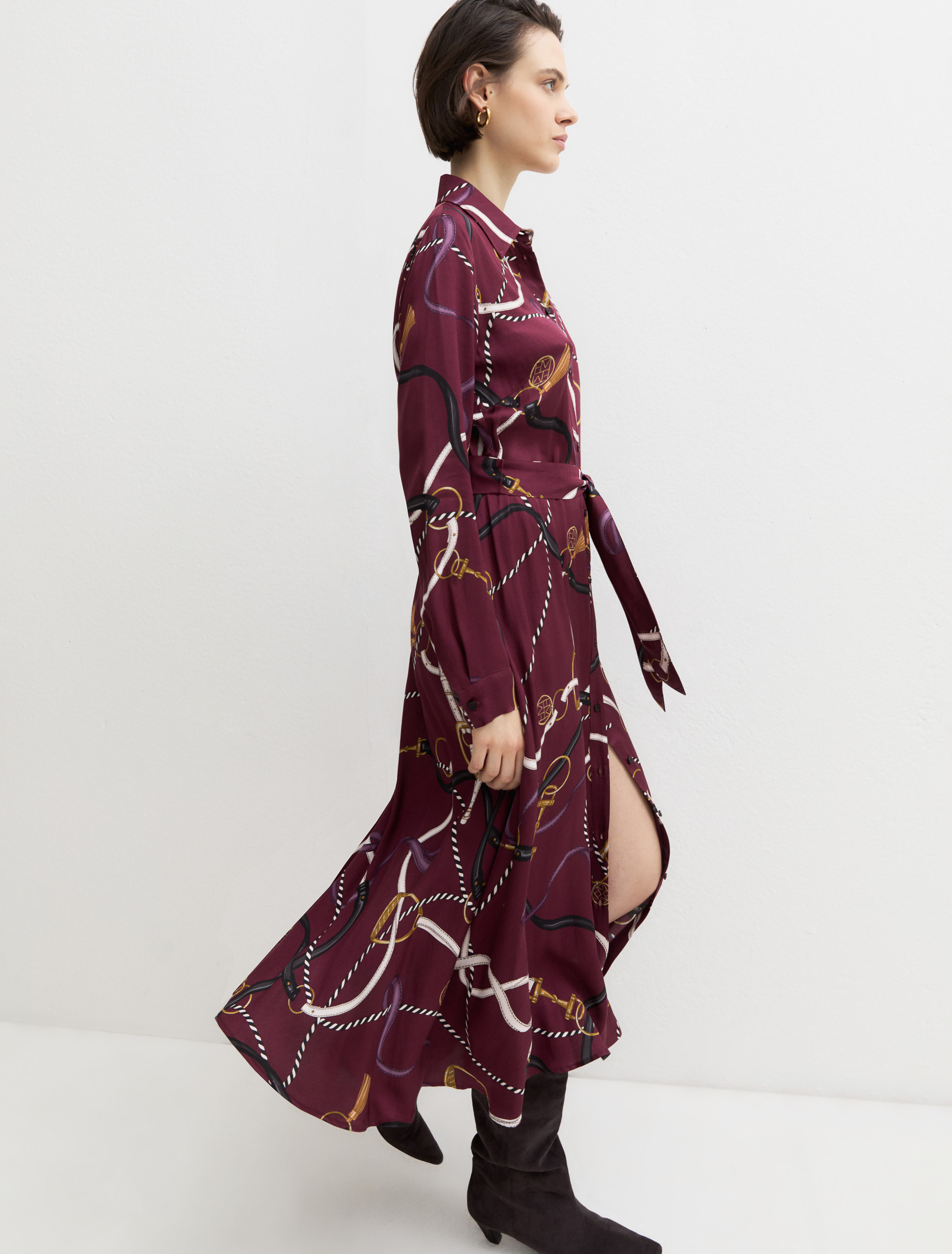 Long printed twill shirt dress - DARK BROWN - Emme - 4