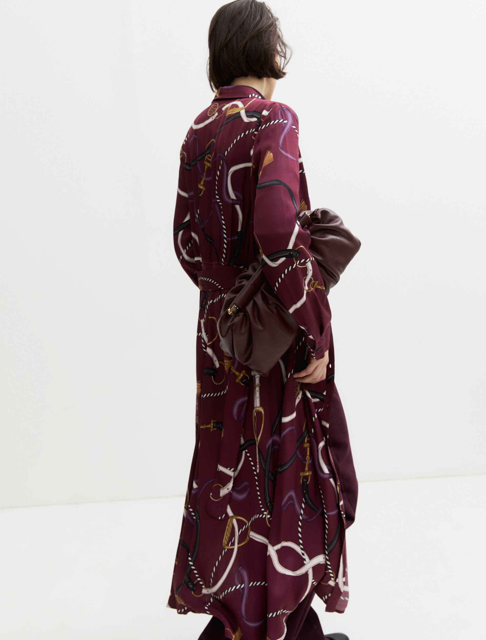 Long printed twill shirt dress - DARK BROWN - Emme - 5
