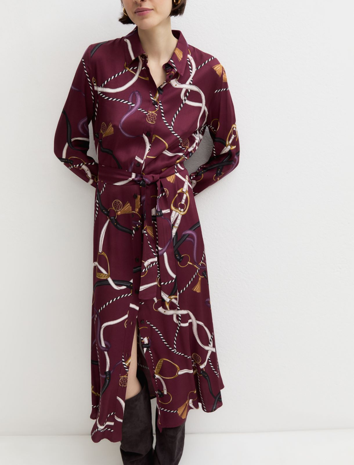 Long printed twill shirt dress - DARK BROWN - Emme - 7