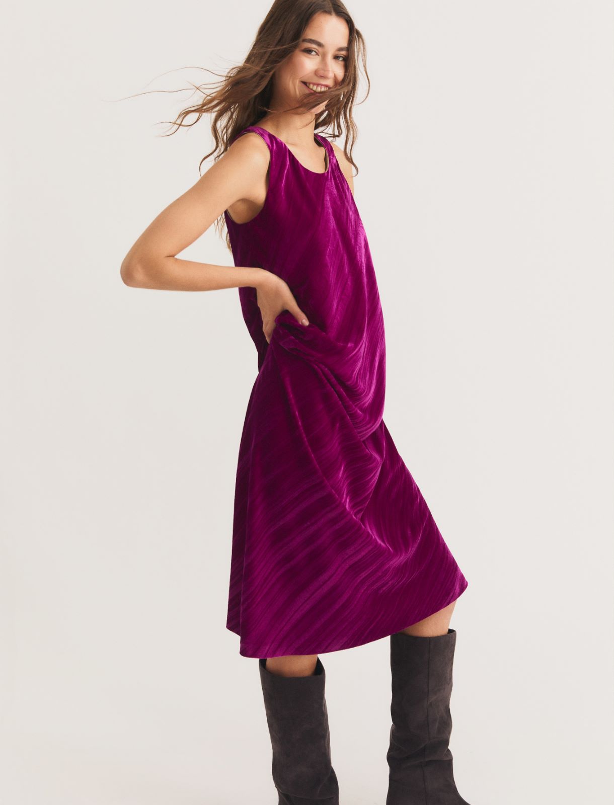 Flared crackled velvet dress - CARDINAL - Emme - 3