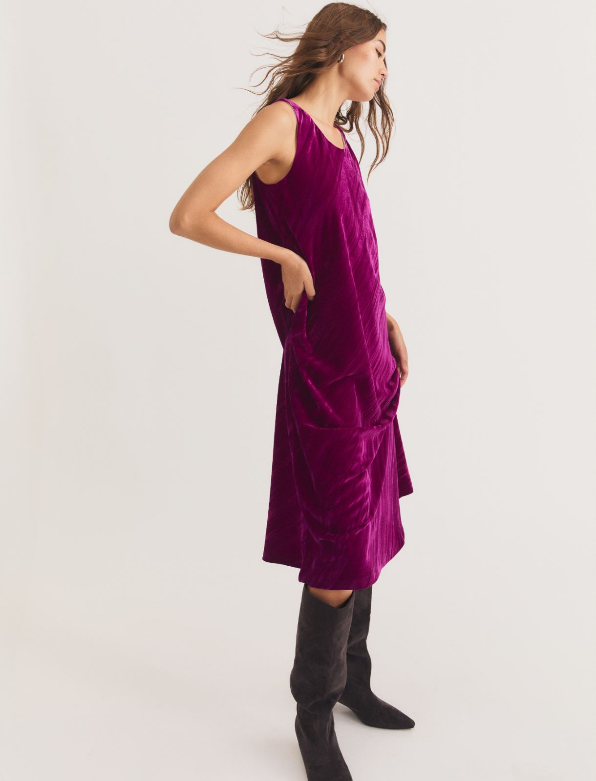 Flared crackled velvet dress - CARDINAL - Emme - 4
