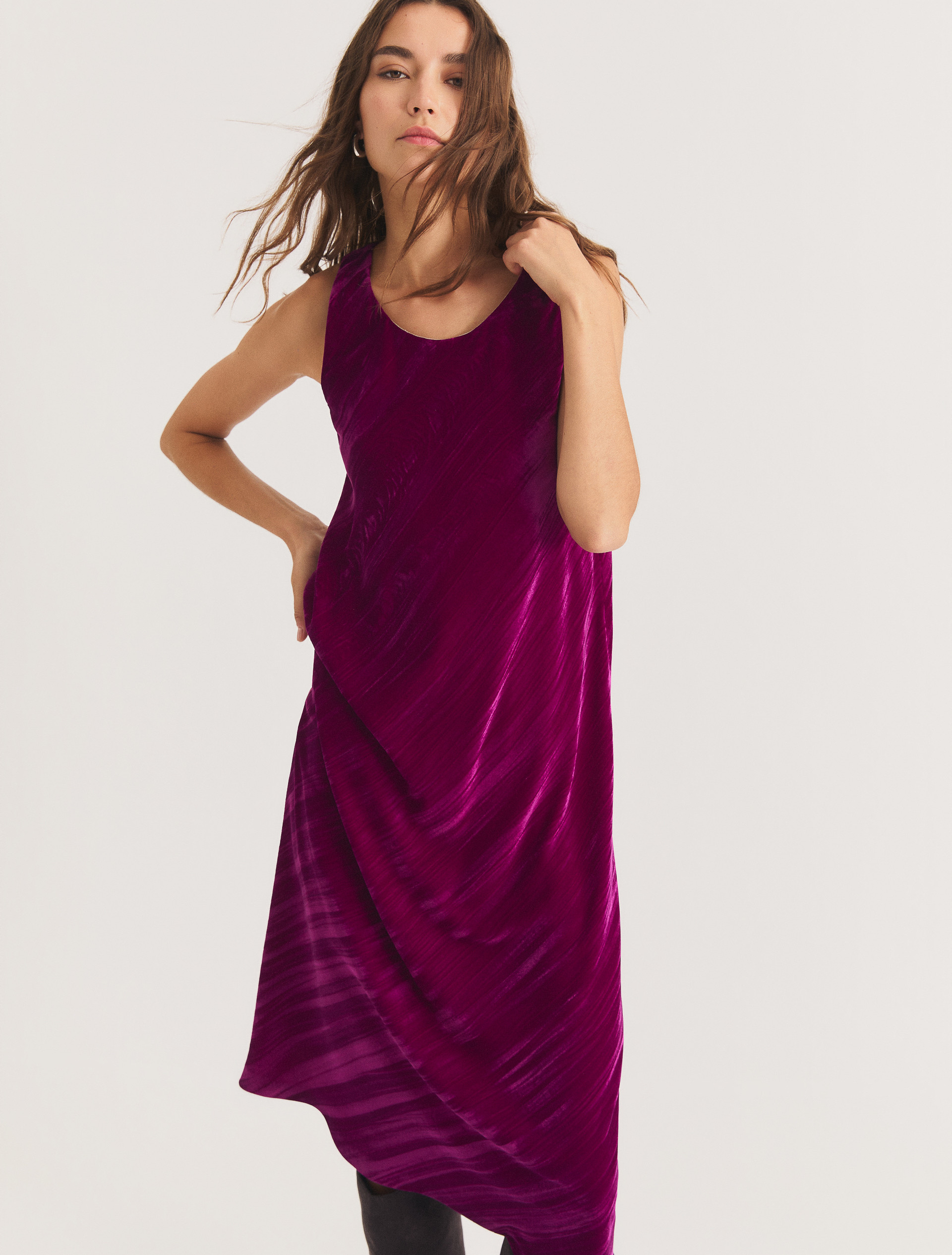 Flared crackled velvet dress - CARDINAL - Emme - 5