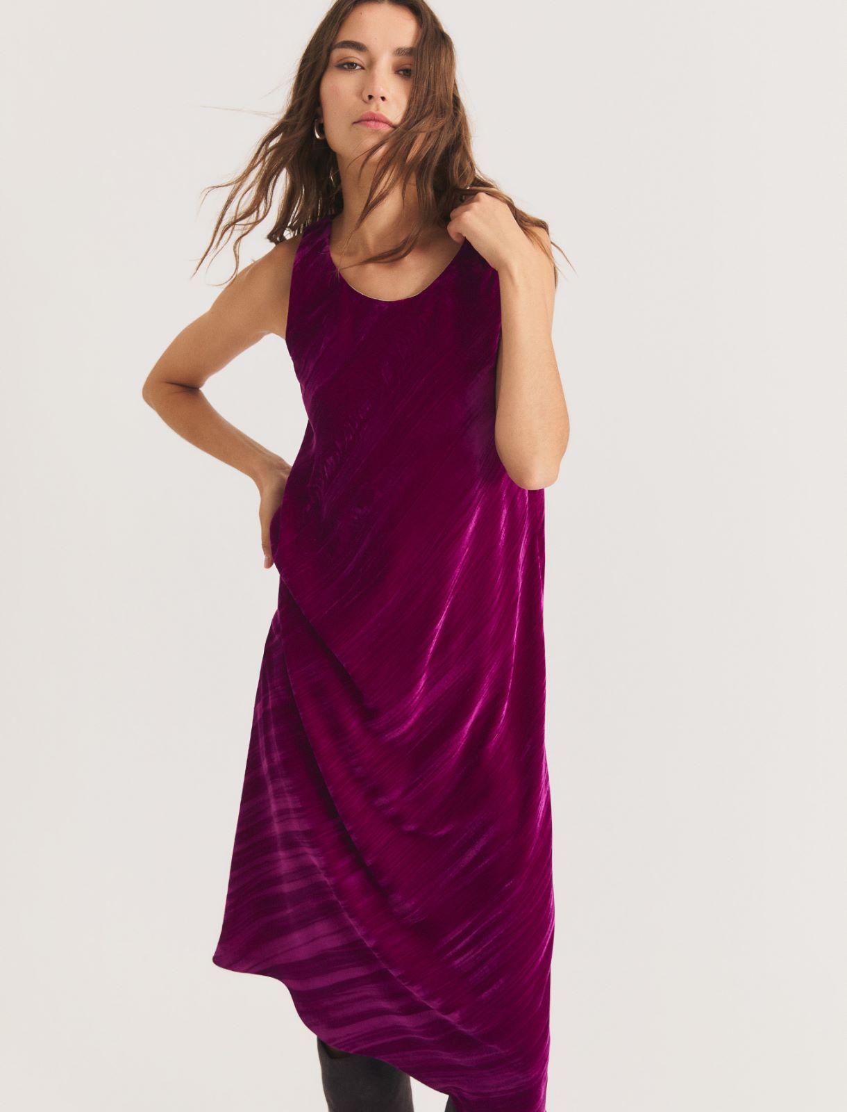 Flared crackled velvet dress - CARDINAL - Emme - 5