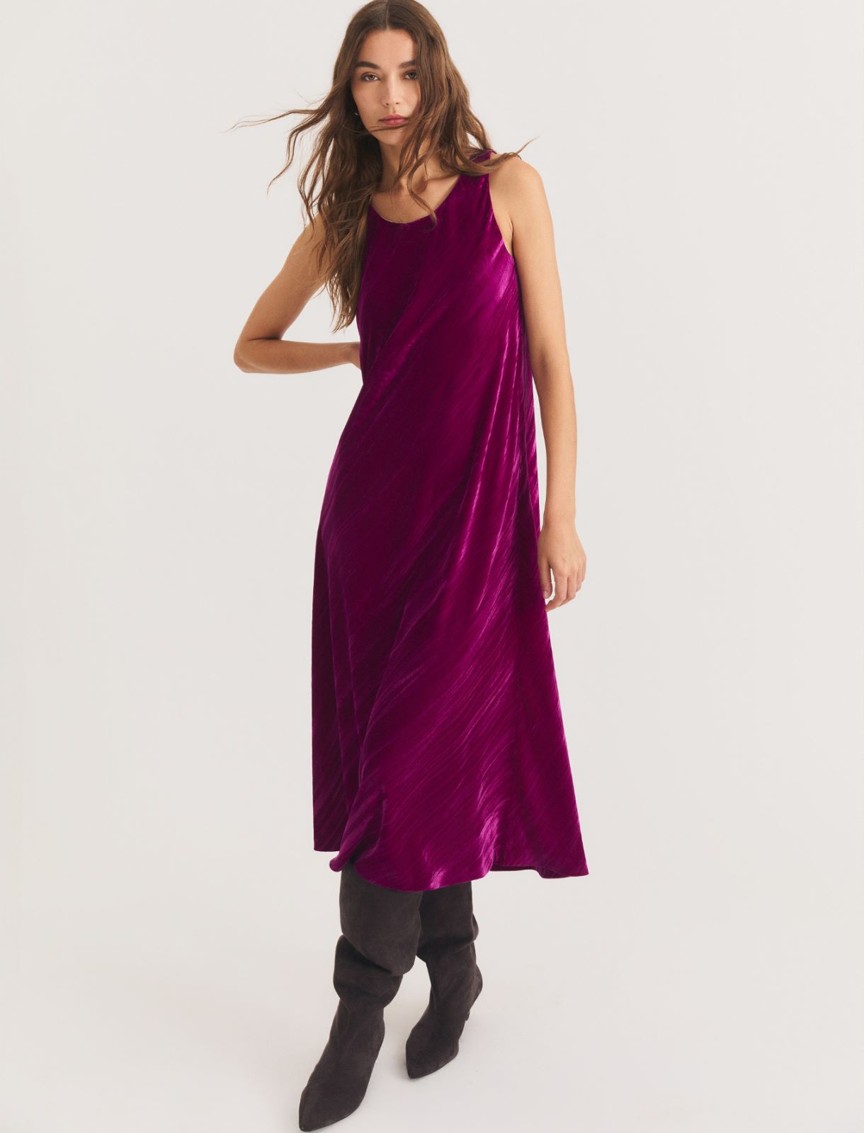 Flared crackled velvet dress - CARDINAL - Emme