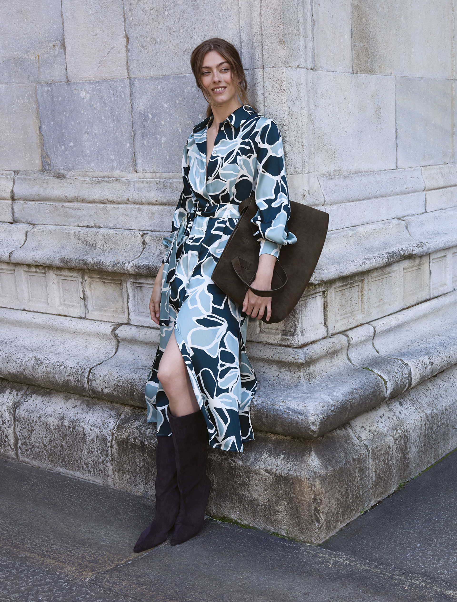 Printed twill shirt dress - OPAL GREEN - Emme - 2