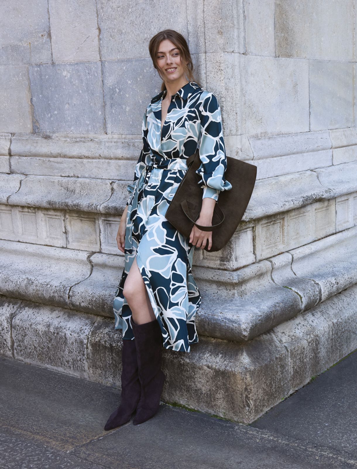 Printed twill shirt dress - OPAL GREEN - Emme - 2
