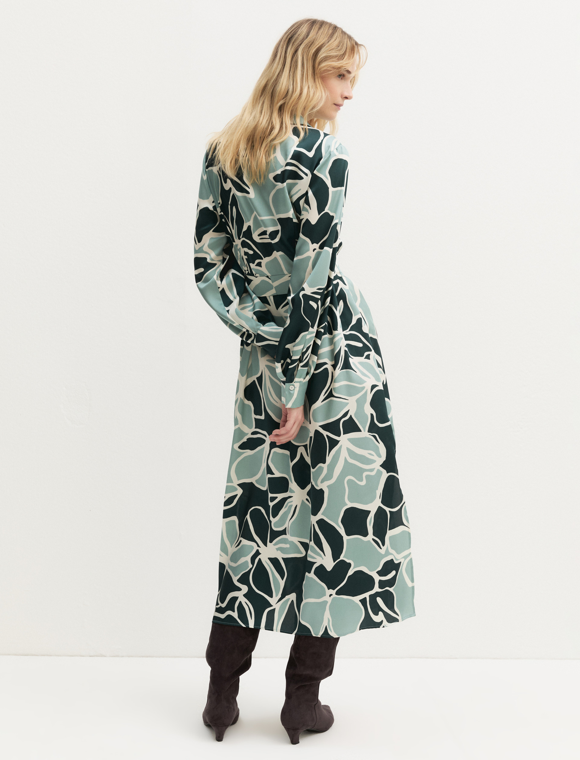 Printed twill shirt dress - OPAL GREEN - Emme - 3