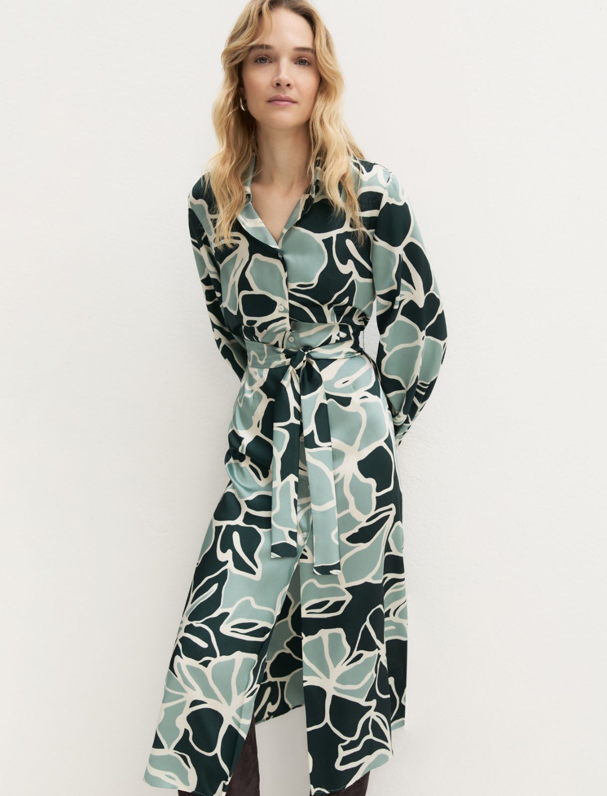 Printed twill shirt dress - OPAL GREEN - Emme