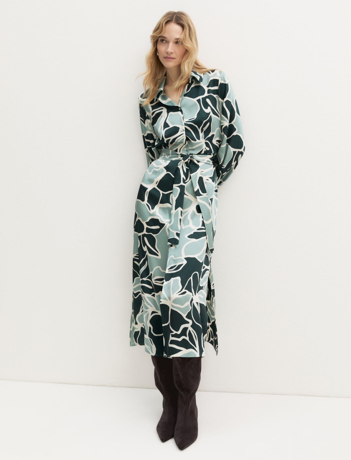 Printed twill shirt dress - OPAL GREEN - Emme - 2