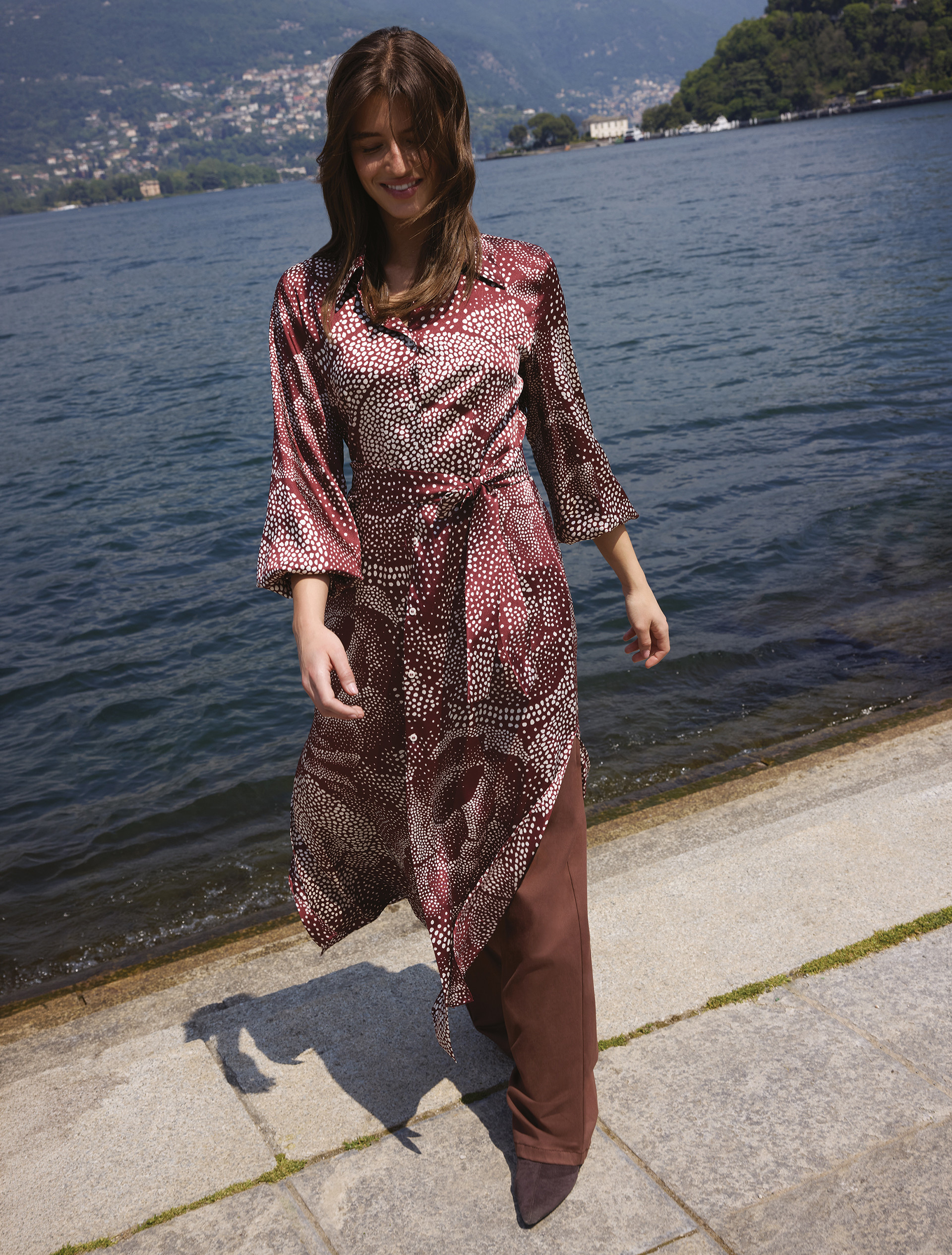 Printed twill shirt dress - BORDEAUX - Emme - 2