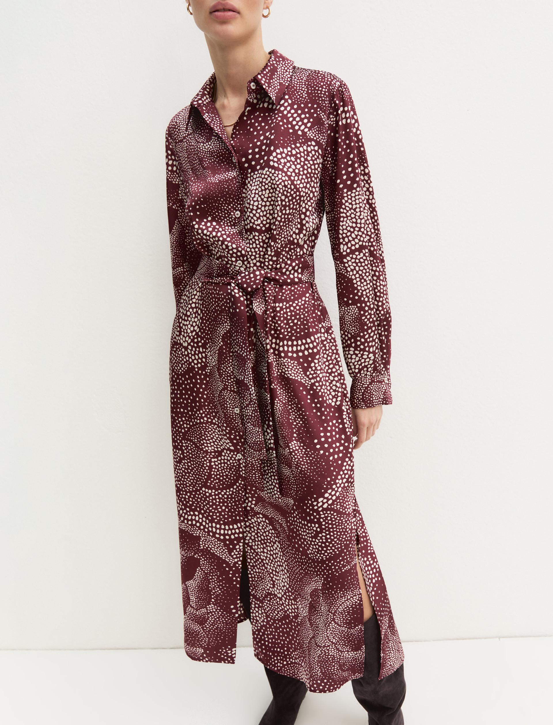 Printed twill shirt dress - BORDEAUX - Emme - 5