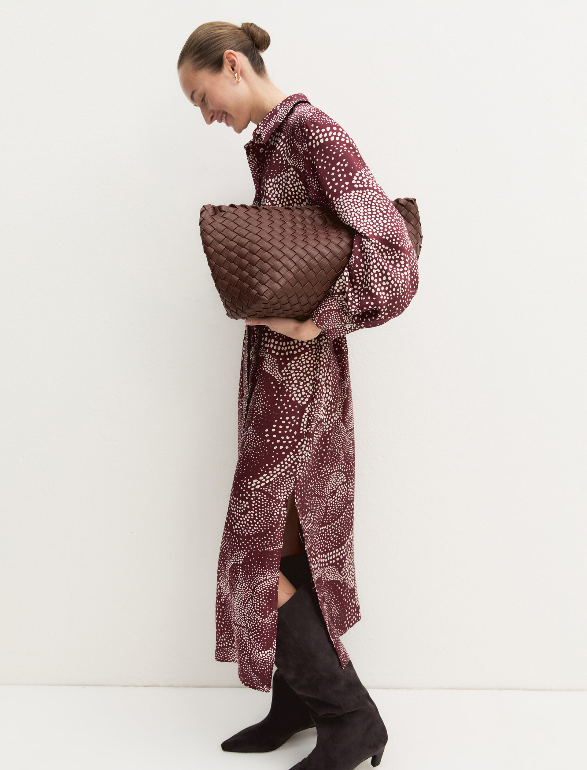 Printed twill shirt dress - BORDEAUX - Emme - 1