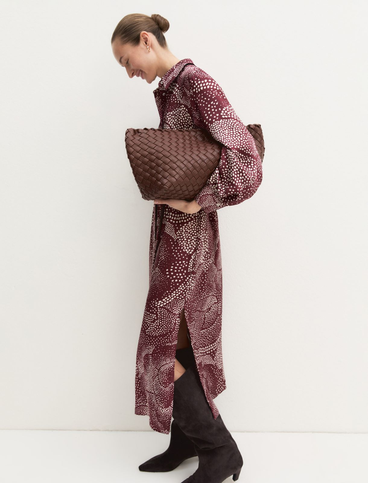 Printed twill shirt dress - BORDEAUX - Emme