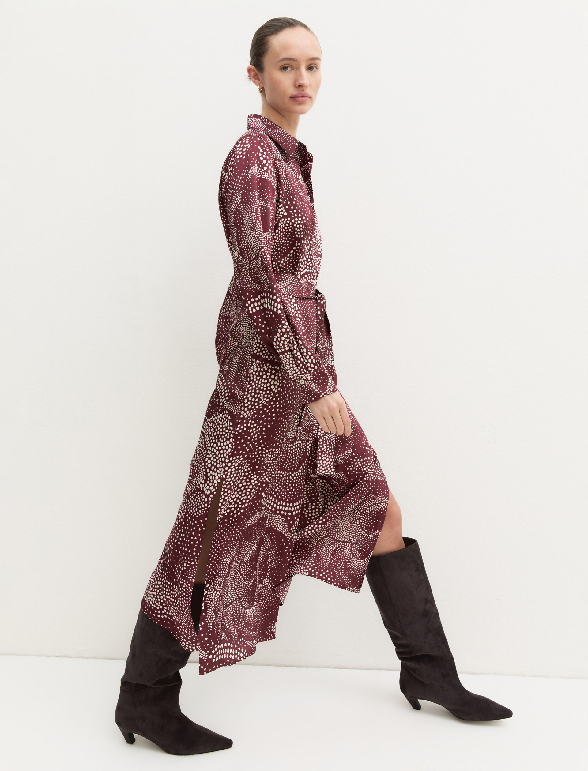 Printed twill shirt dress - BORDEAUX - Emme - 2
