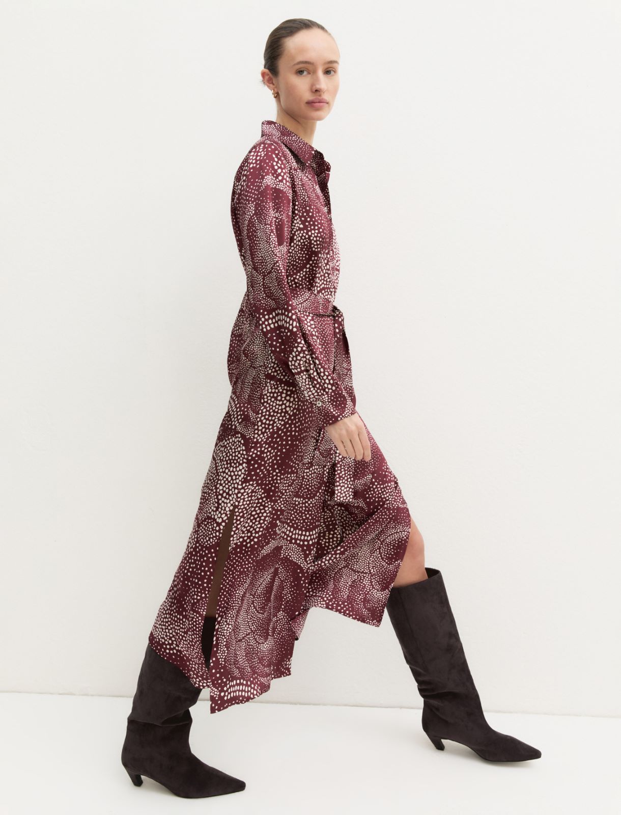 Printed twill shirt dress - BORDEAUX - Emme - 2