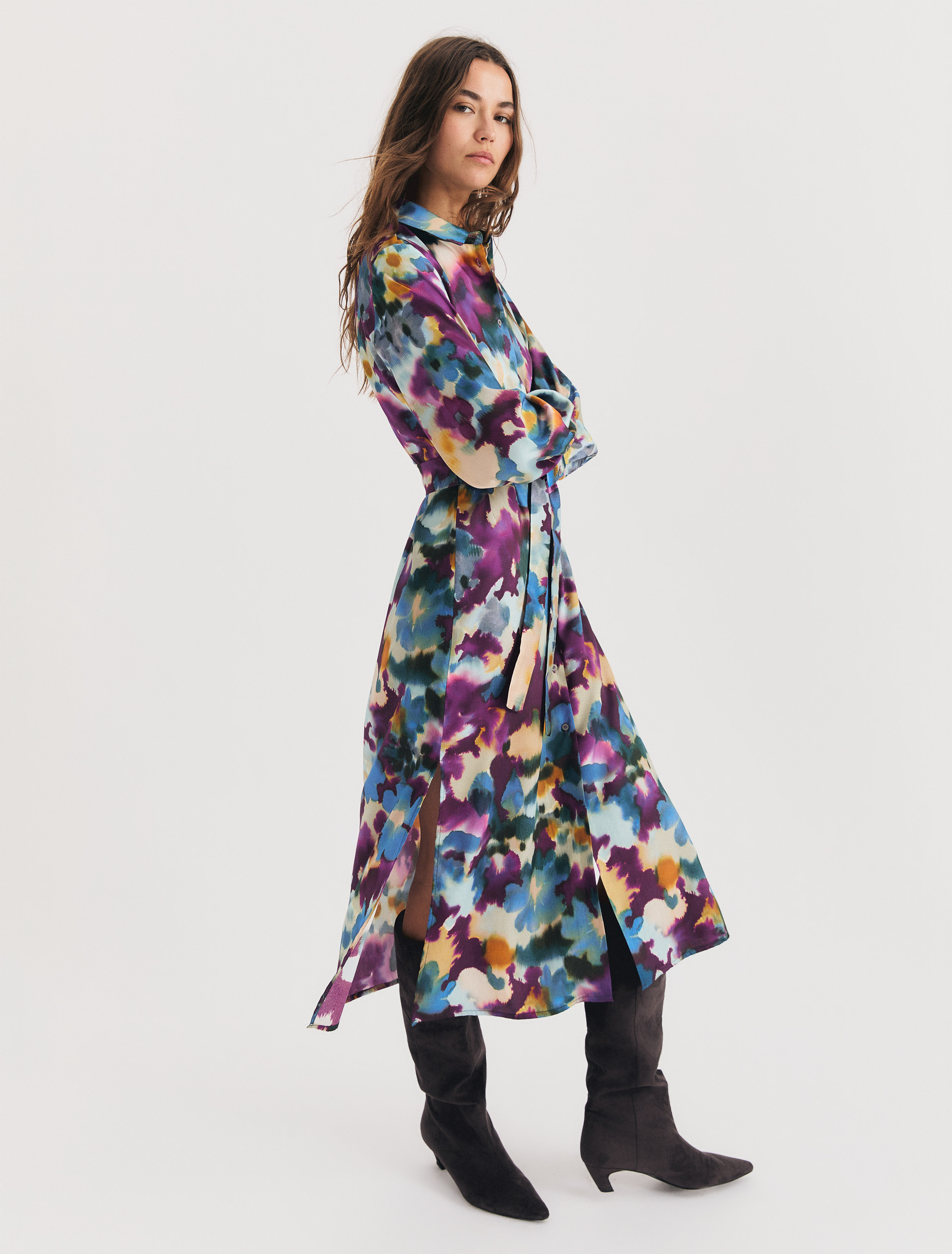 Printed twill shirt dress - CYCLAMEN - Emme - 3