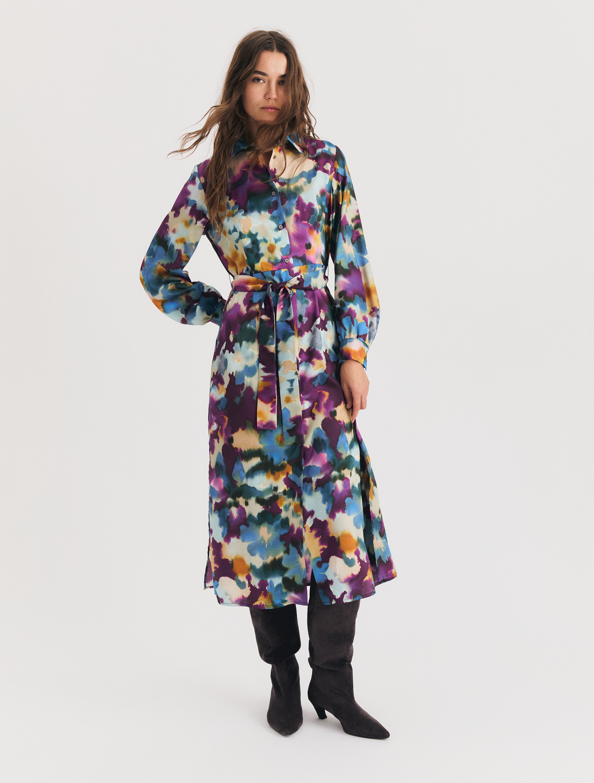 Printed twill shirt dress - CYCLAMEN - Emme - 1