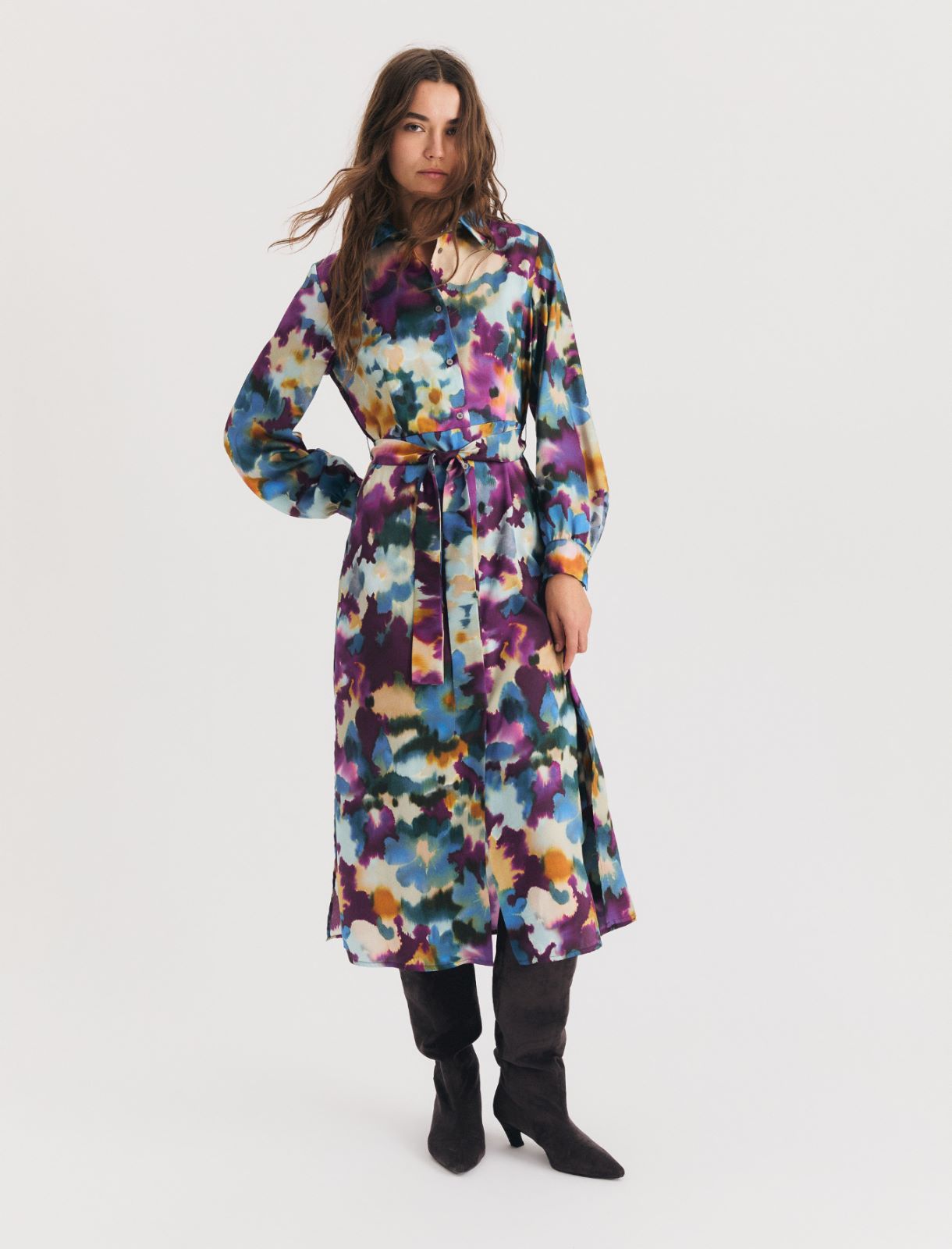 Printed twill shirt dress - CYCLAMEN - Emme