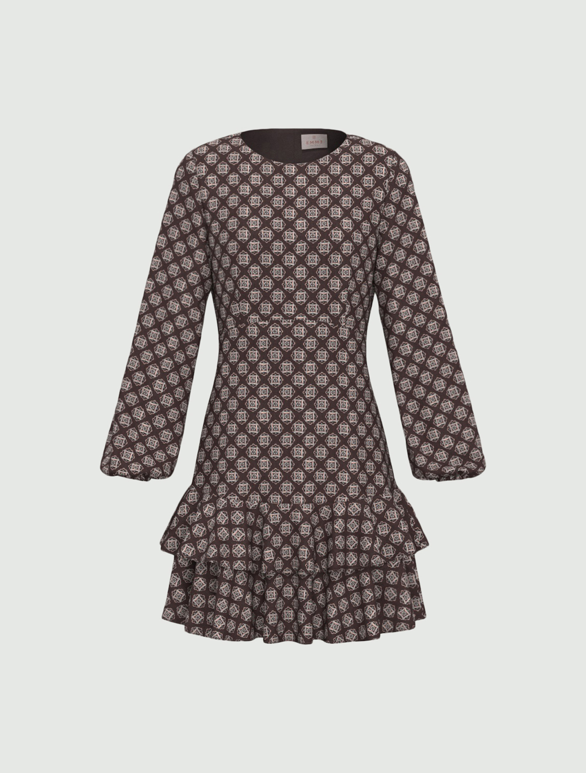 Vestido de crepé con volantes - MARRON OSCURO - Emme - 6