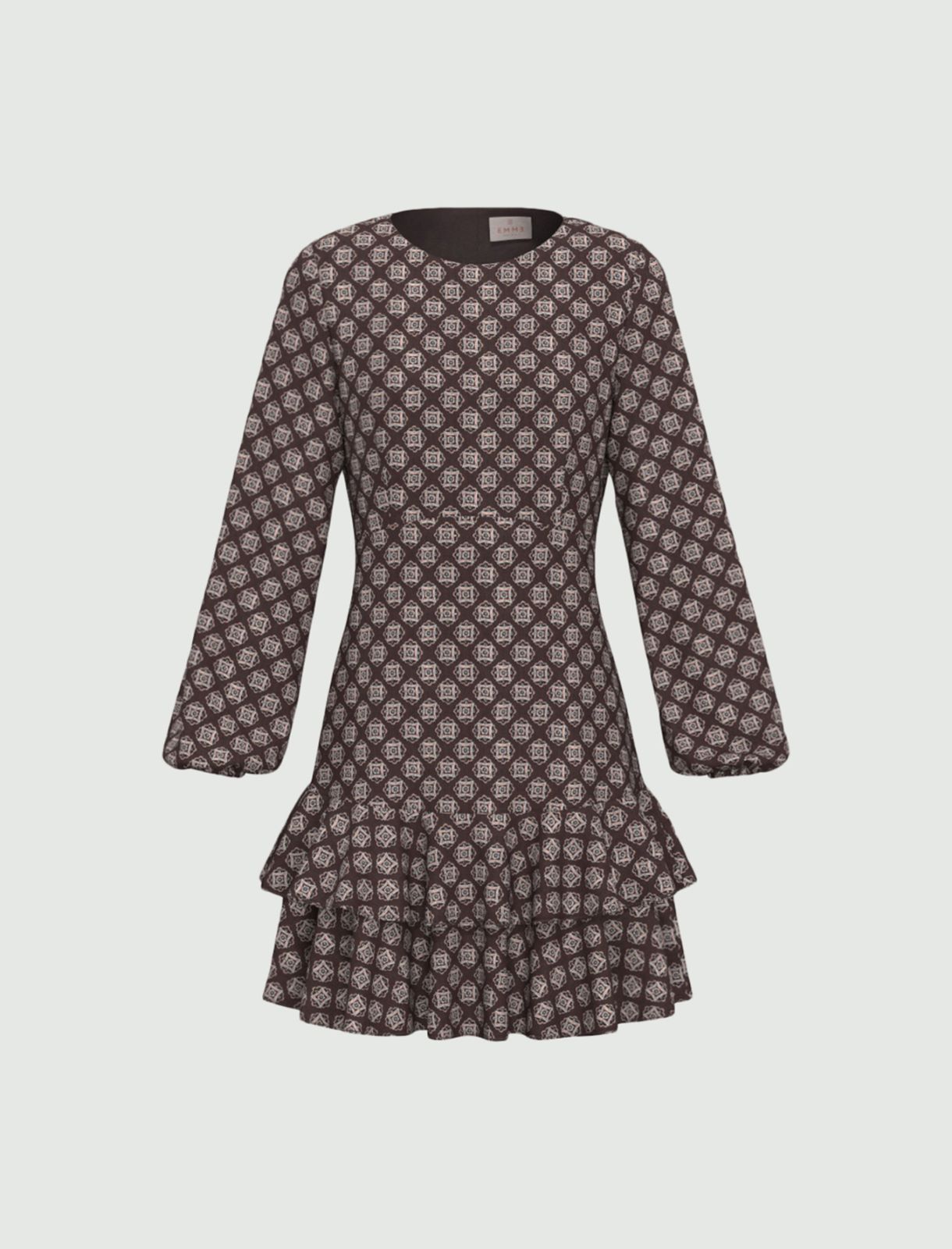 Vestido de crepé con volantes - MARRON OSCURO - Emme - 6